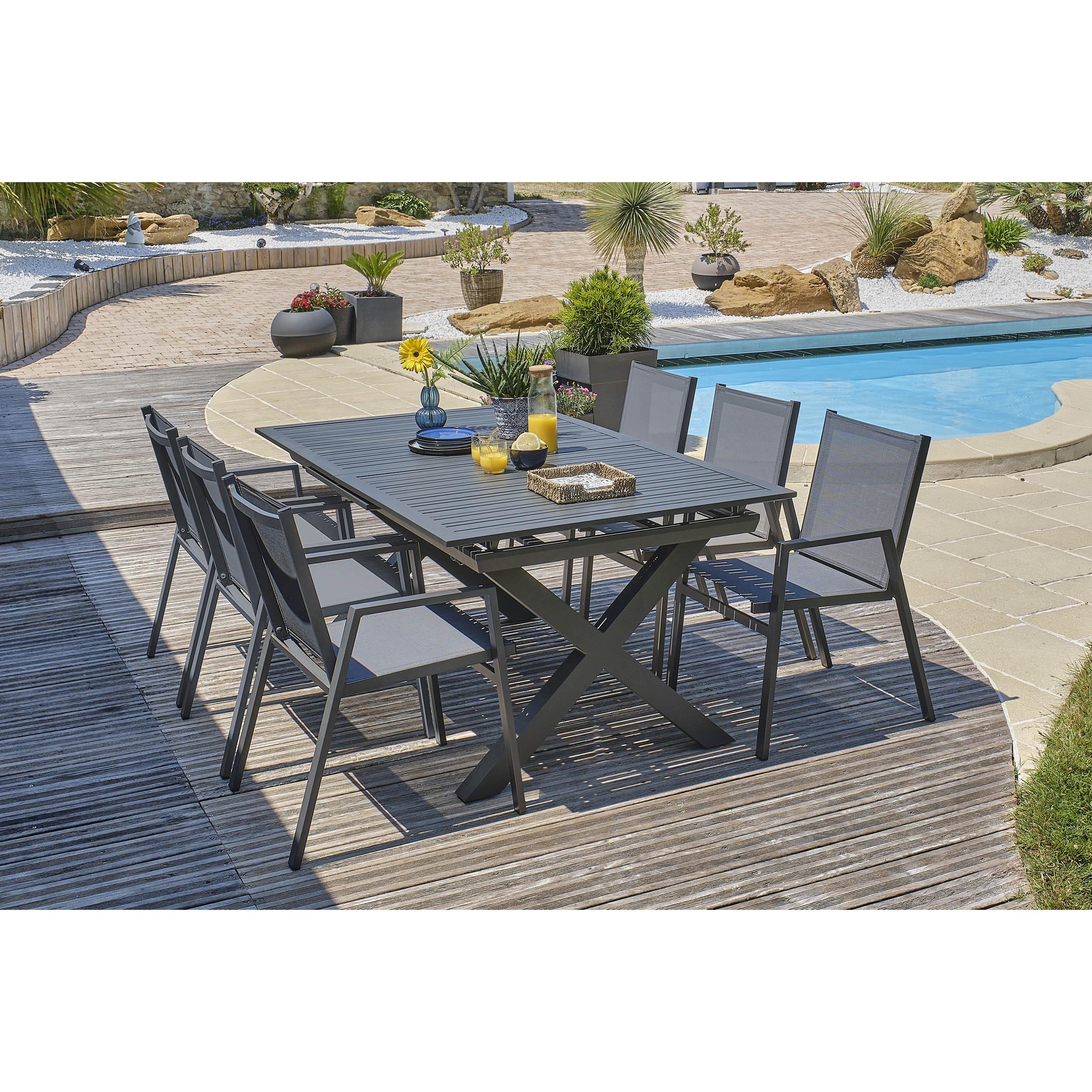 Voir la diapositive 3 : DCB GARDEN Salon de jardin - 6 places - Aluminium - Anthracite - FLORIDE