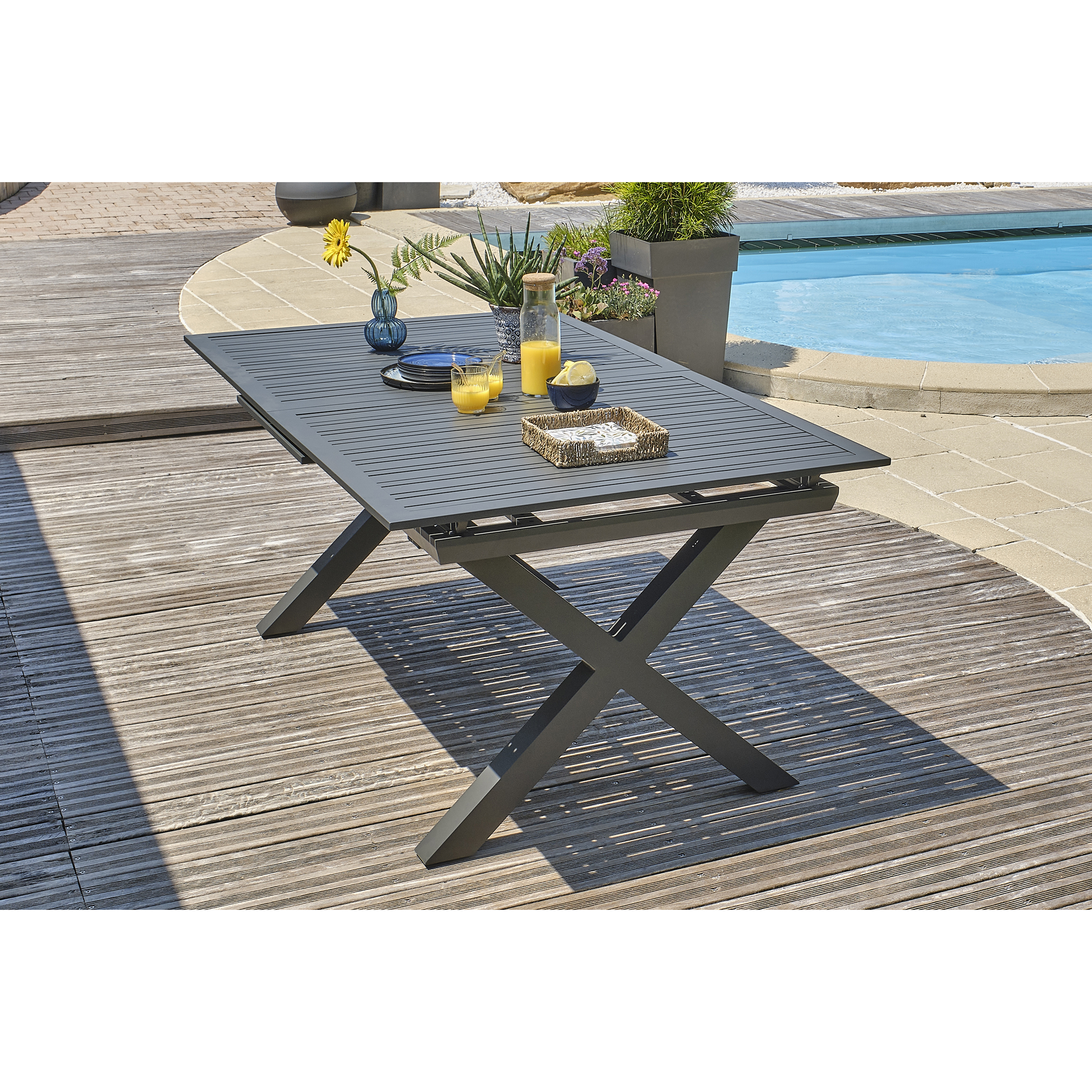 Voir la diapositive 4 : DCB GARDEN Salon de jardin - 6 places - Aluminium - Anthracite - FLORIDE