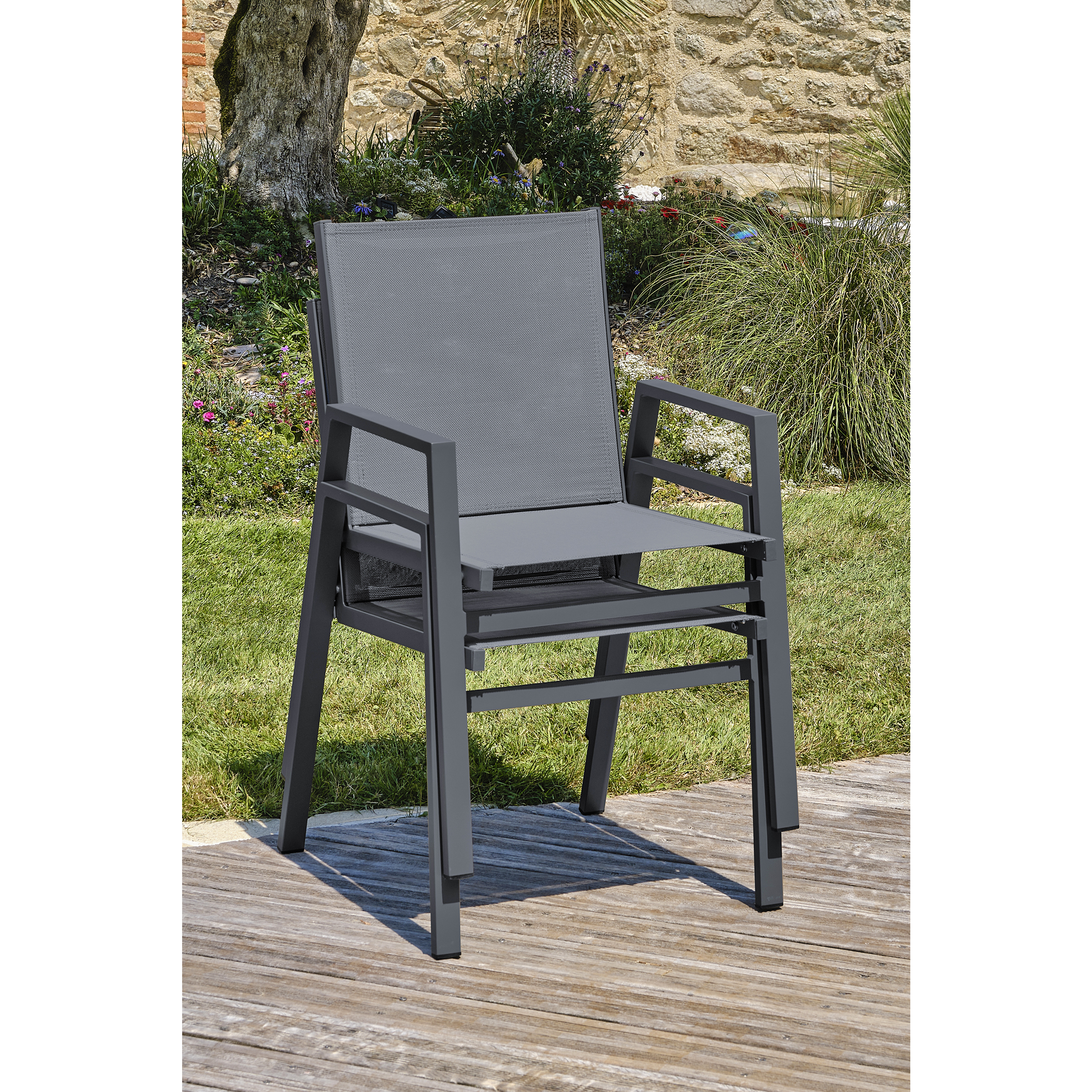 Voir la diapositive 5 : DCB GARDEN Salon de jardin - 6 places - Aluminium - Anthracite - FLORIDE