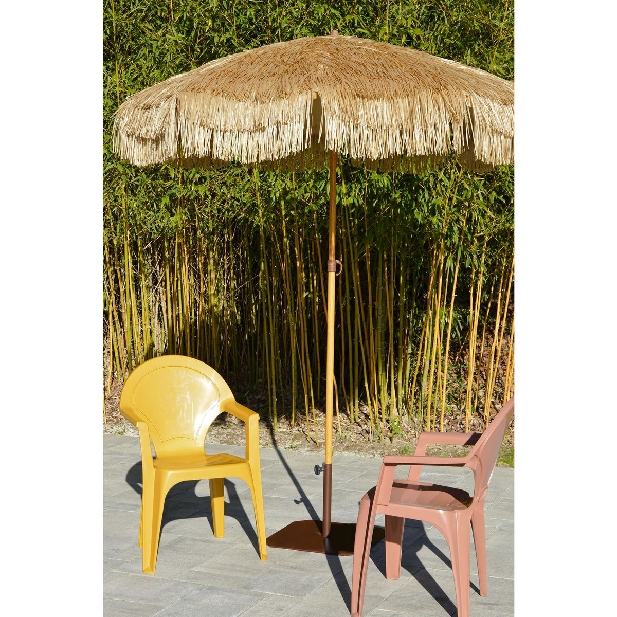DCB GARDEN Parasol droit à franges - Acier et finition bois - Marron - D2m - HAWAI