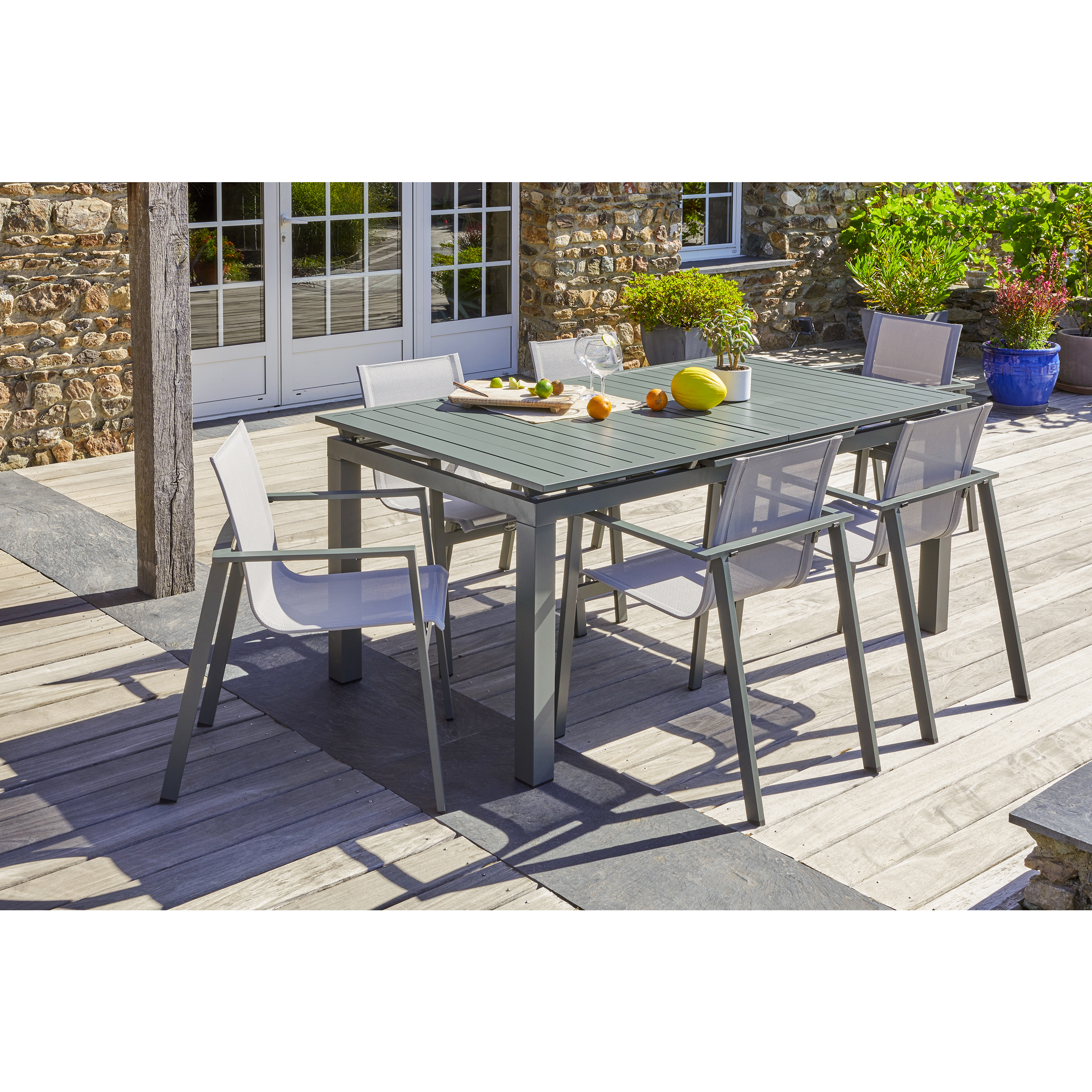 Voir la diapositive 2 : Salon de jardin - 6 places - Aluminium - Kaki - MIAMI