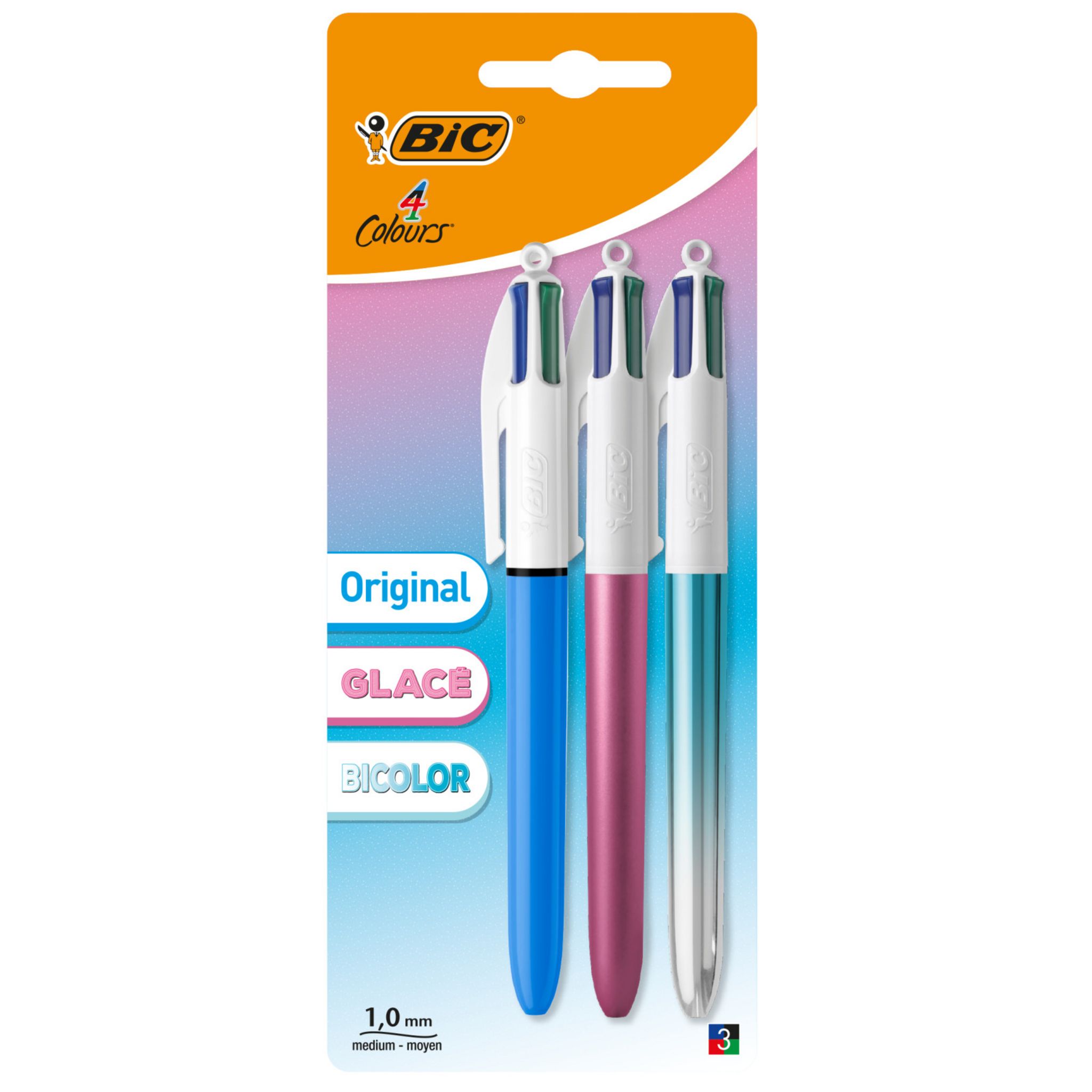 BIC Stylo 4 couleurs pointe moyenne SHINE x3