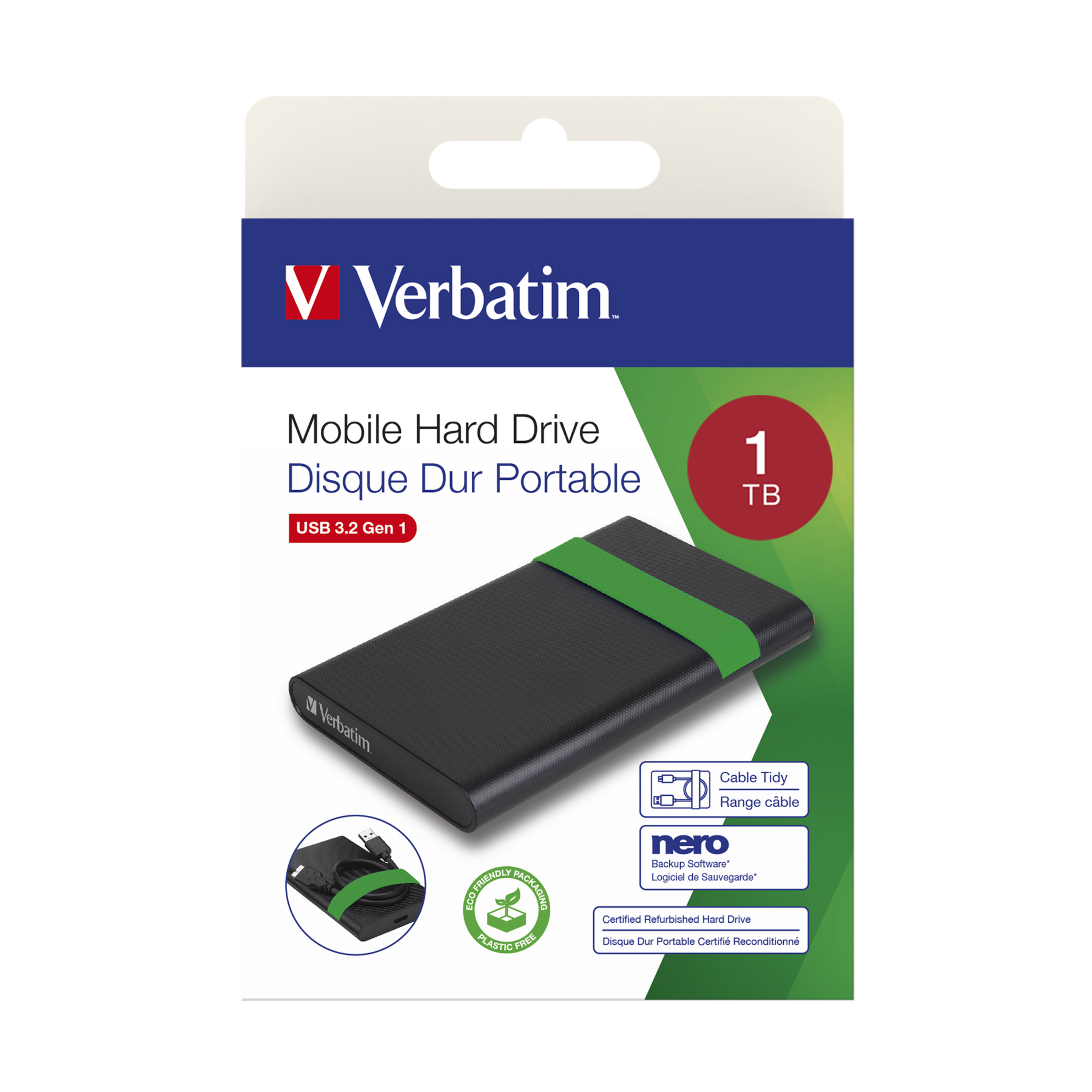 Voir la diapositive 4 : VERBATIM Disque dur externe reconditionné 1 To Noir