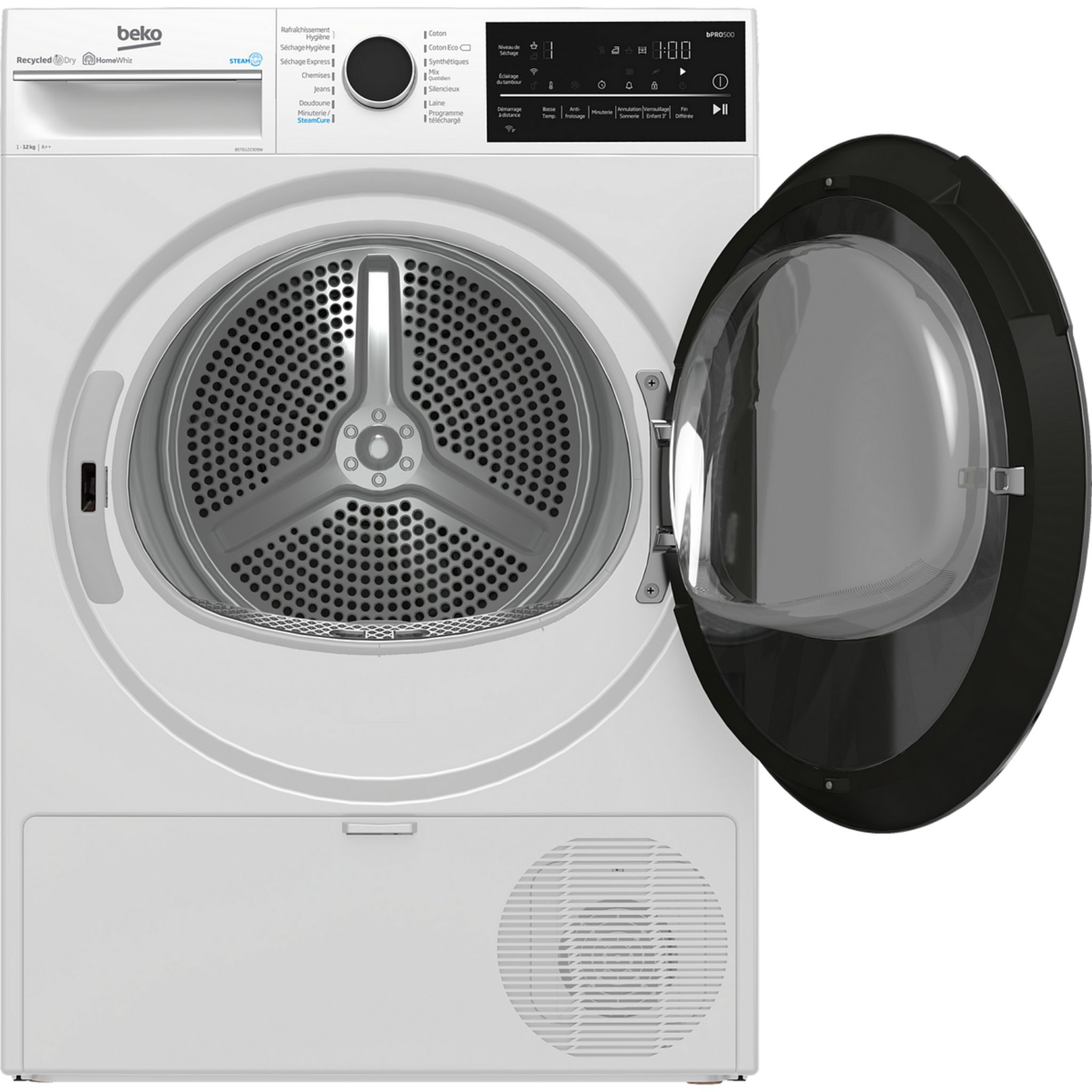 Voir la diapositive 2 : BEKO Sèche linge hublot B5T6122309W, 12 kg, Pompe à chaleur, A++