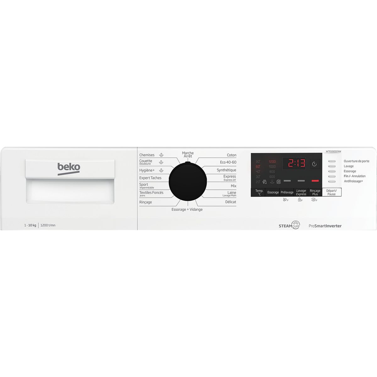 BEKO Lave linge hublot à induction WTE10222XW, 10 kg, 1200 T/min, B