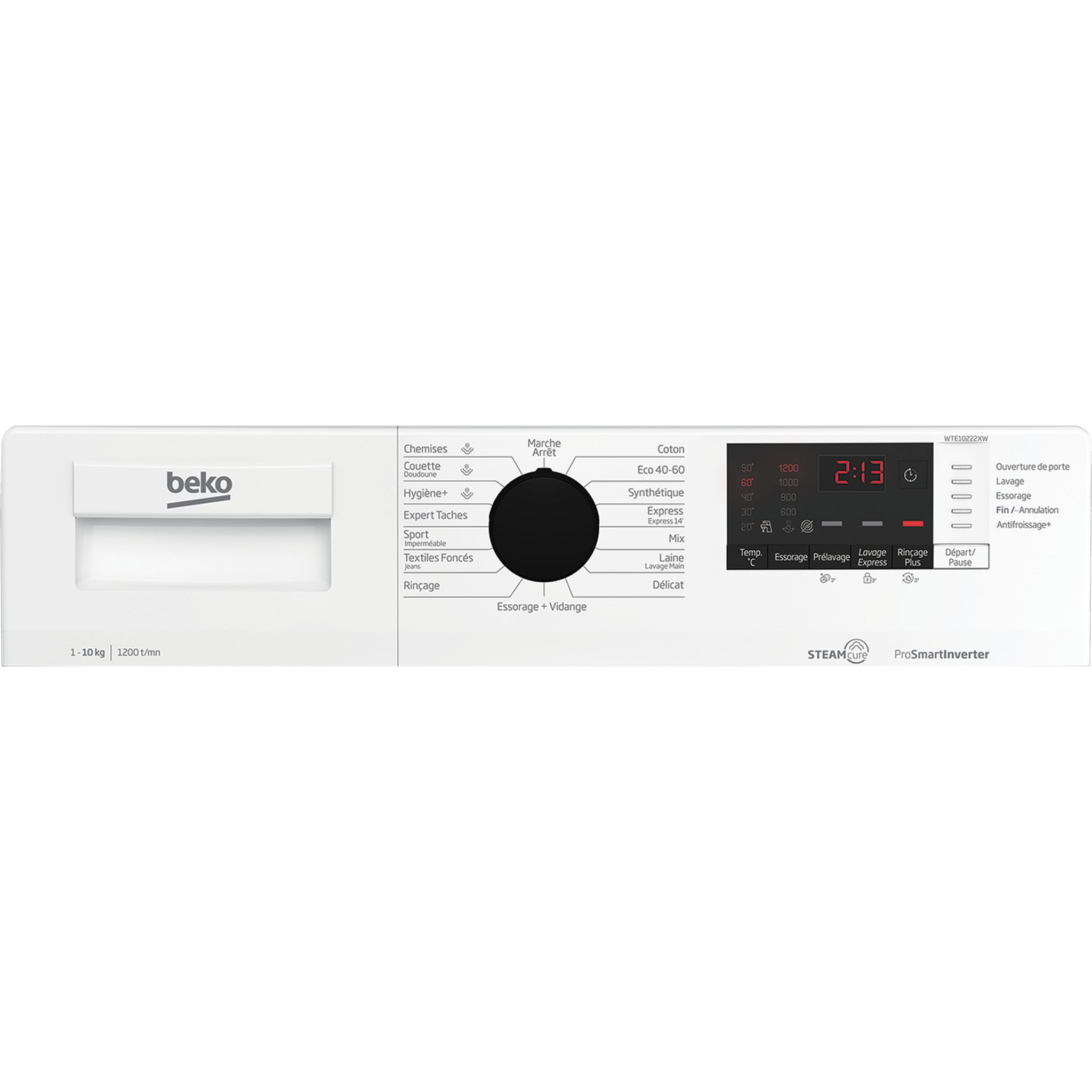Voir la diapositive 4 : BEKO Lave linge hublot à induction WTE10222XW, 10 kg, 1200 T/min, B