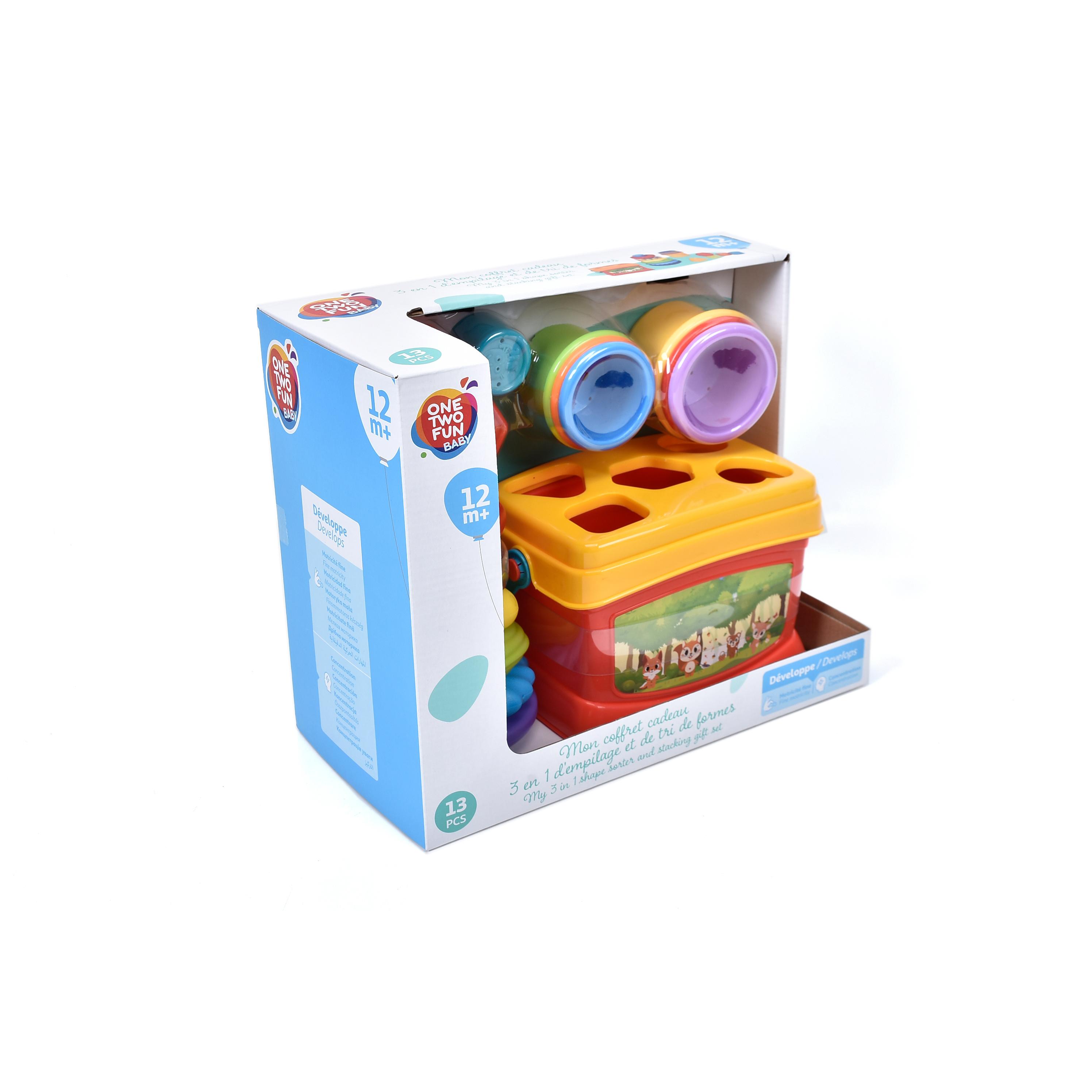 ONE TWO FUN Mon coffret cadeau 3 en 1 d'empilage et de tri des formes