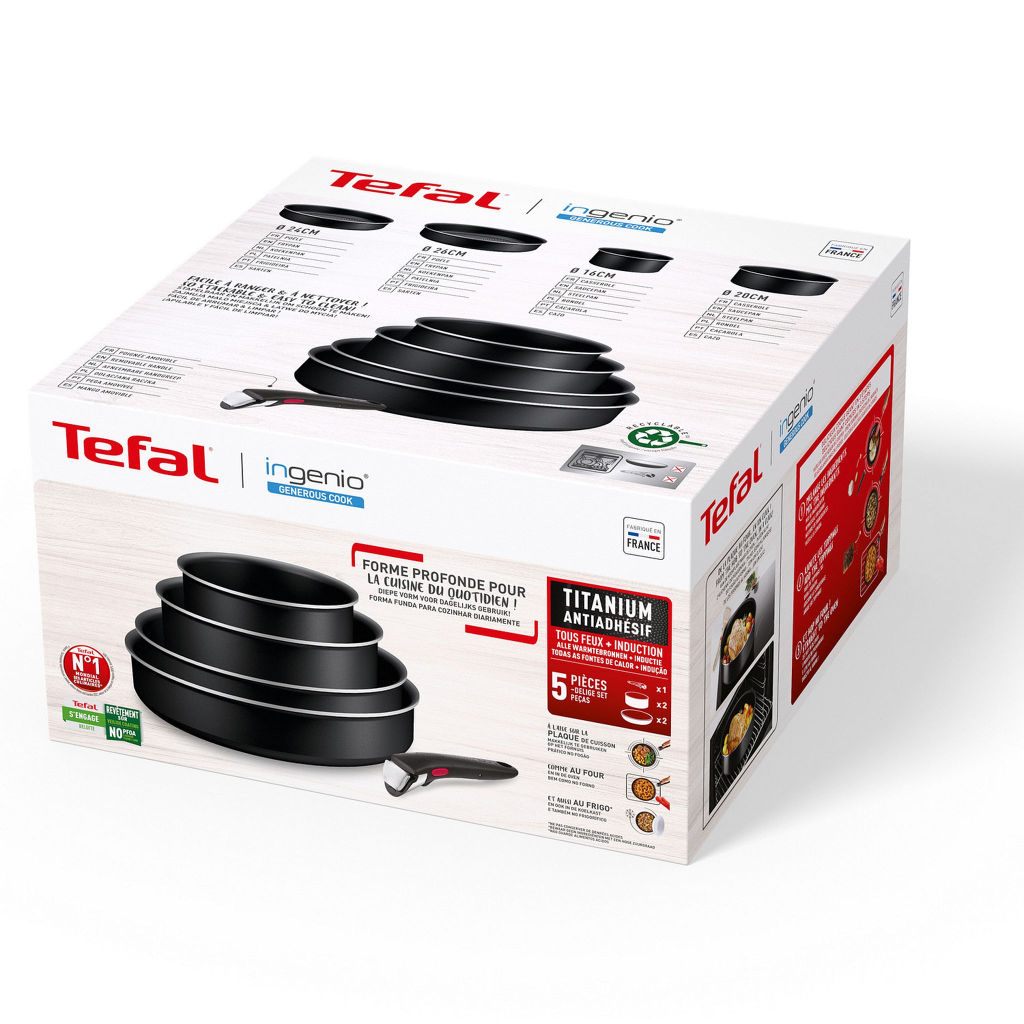Voir la diapositive 8 : TEFAL Batterie de cuisine induction 5 pièces INGENIO GENEROUS - Noir