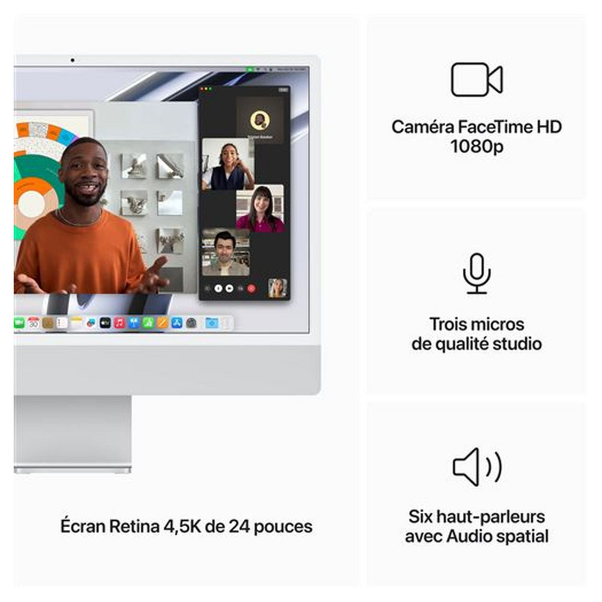Voir la diapositive 5 : APPLE iMac 24" écran Rétina 4,5K 256Go SSD 8Go RAM Puce M3 - Silver