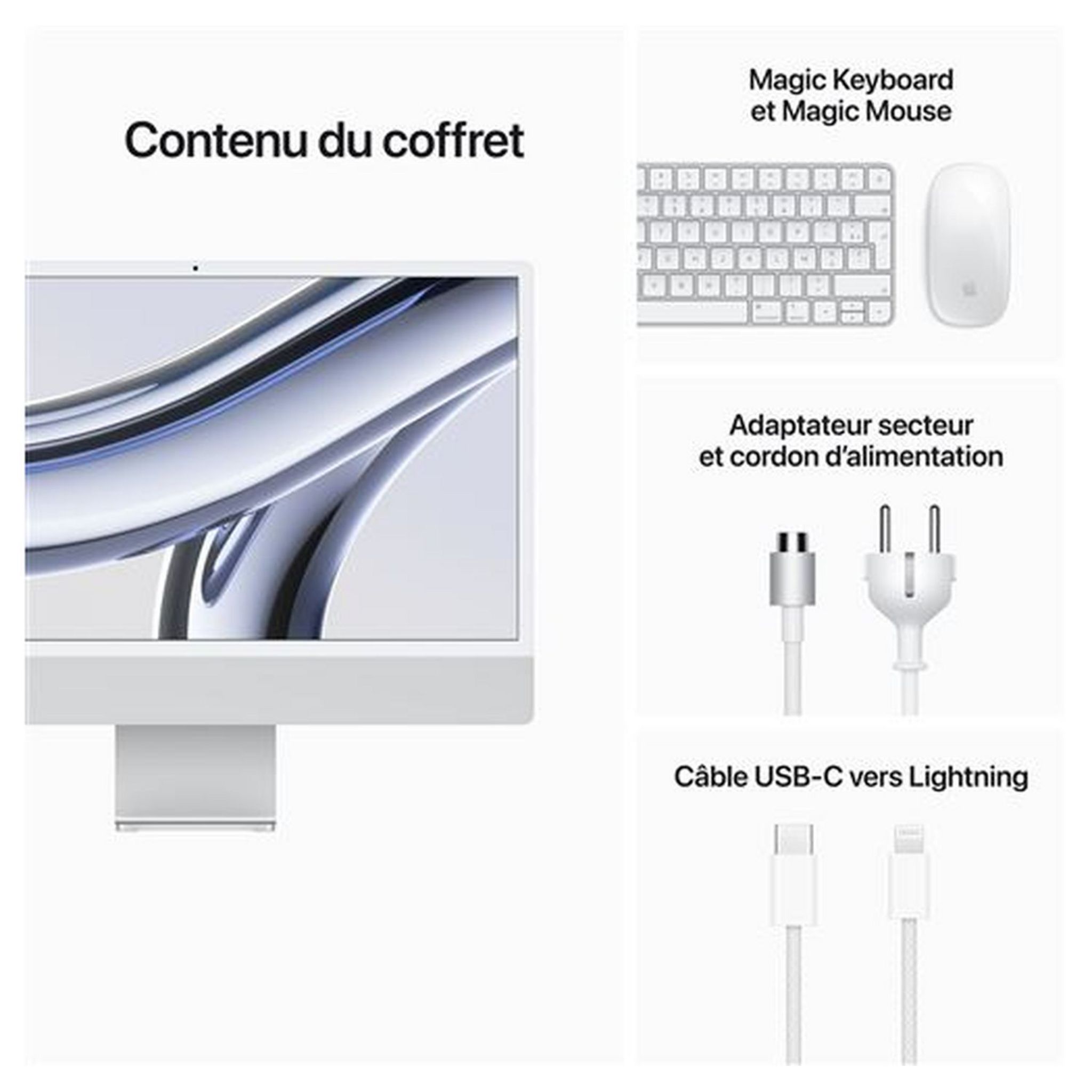 Voir la diapositive 9 : APPLE iMac 24" écran Rétina 4,5K 256Go SSD 8Go RAM Puce M3 - Silver