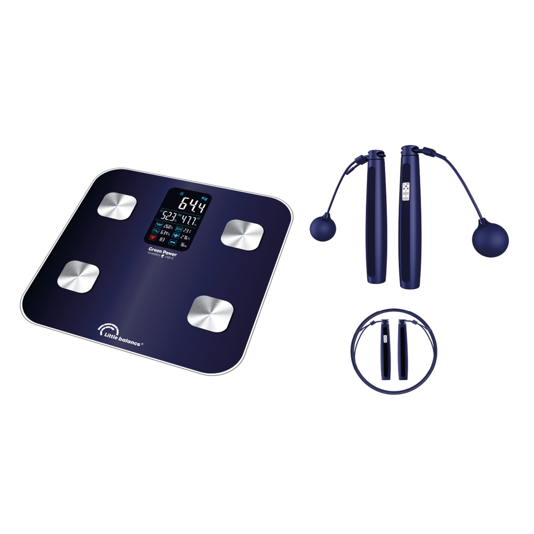 Voir la diapositive 2 : LITTLE BALANCE Balance impédancemètre  avec corde à sauter KIT DUO - Bleu
