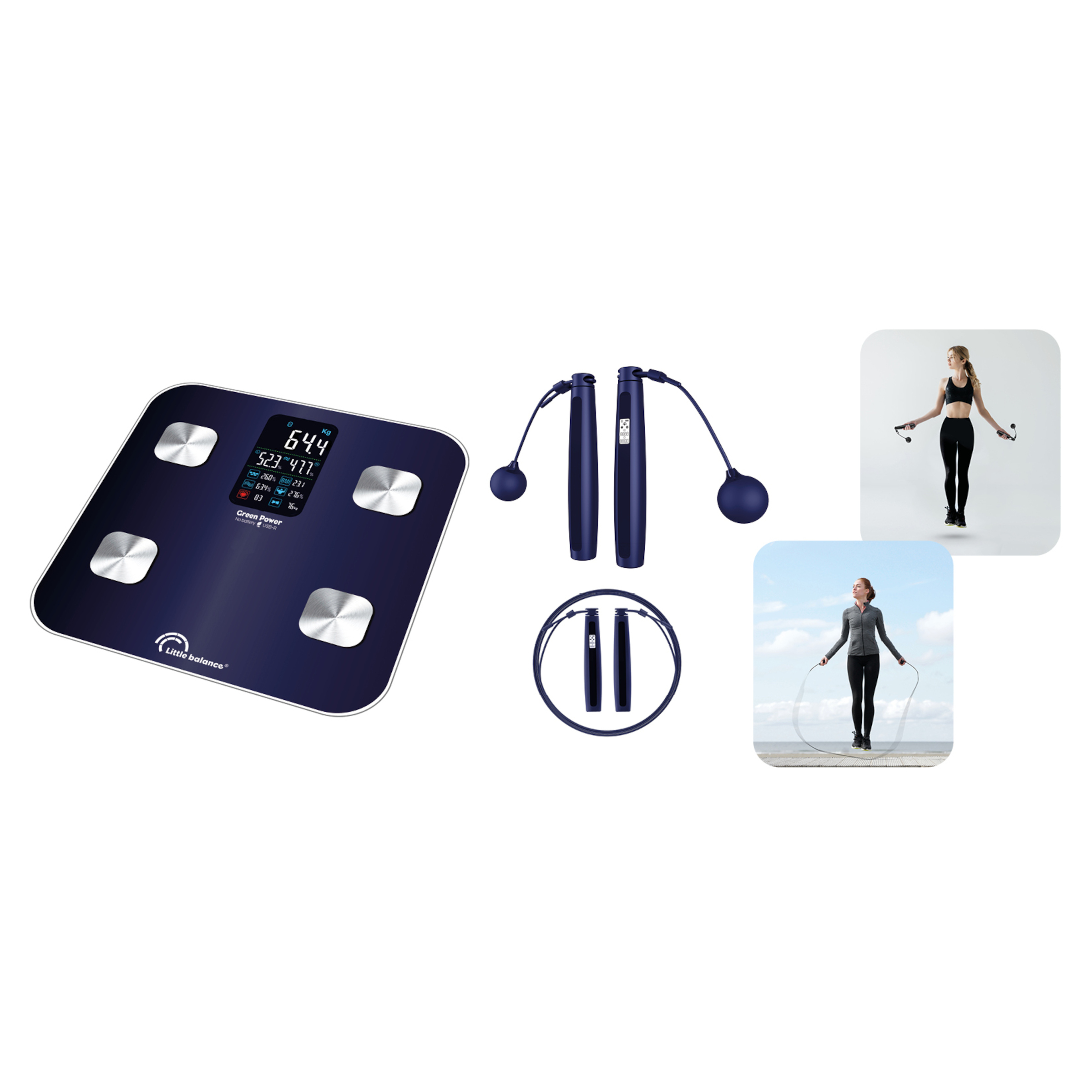 Voir la diapositive 4 : LITTLE BALANCE Balance impédancemètre  avec corde à sauter KIT DUO - Bleu