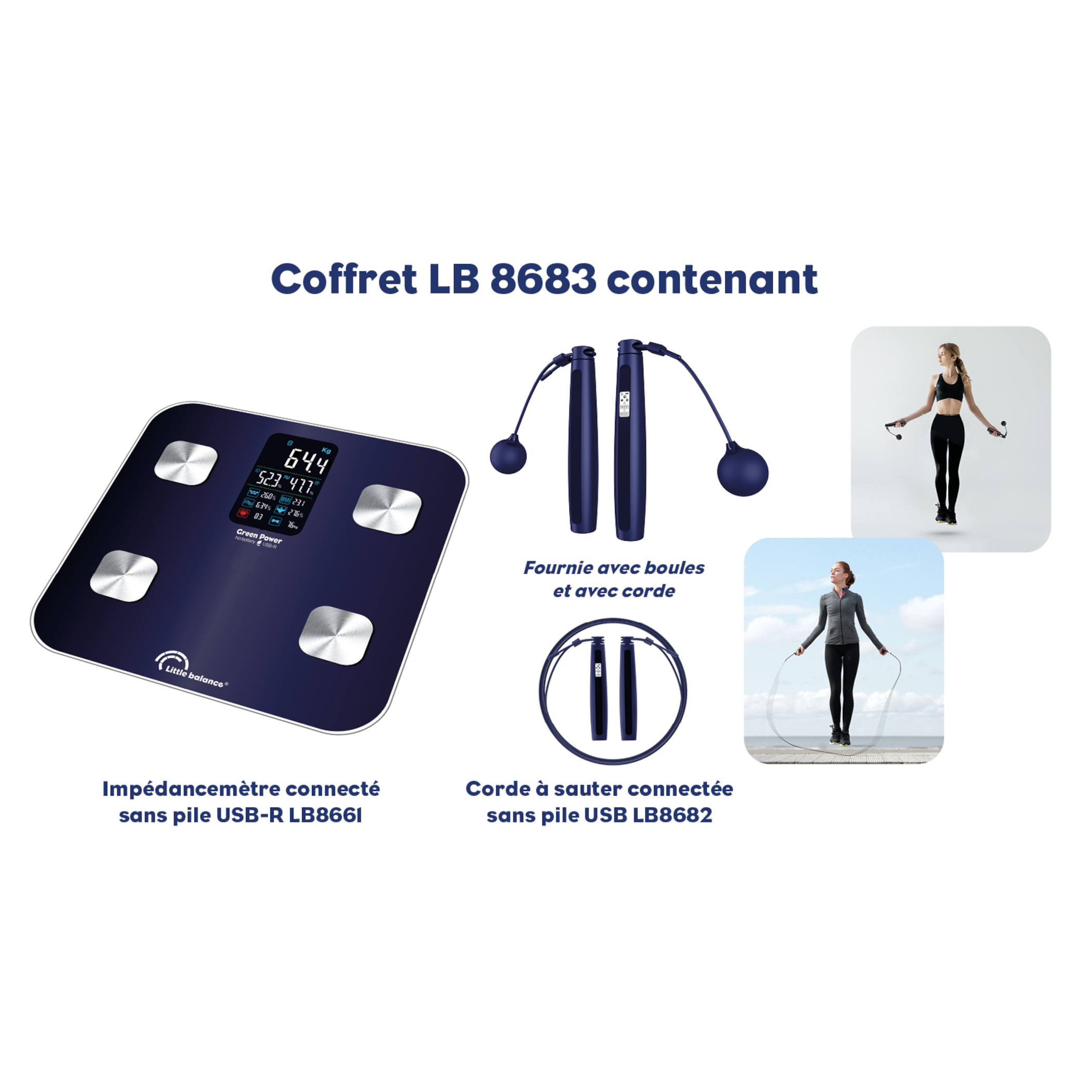 Voir la diapositive 5 : LITTLE BALANCE Balance impédancemètre  avec corde à sauter KIT DUO - Bleu