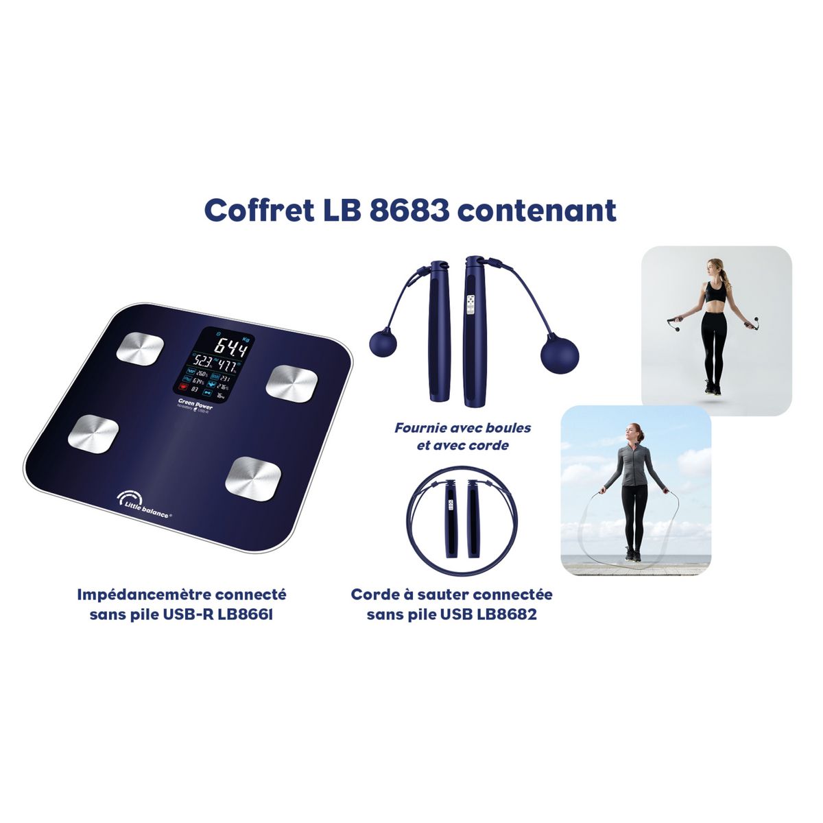 LITTLE BALANCE Balance impédancemètre  avec corde à sauter KIT DUO - Bleu