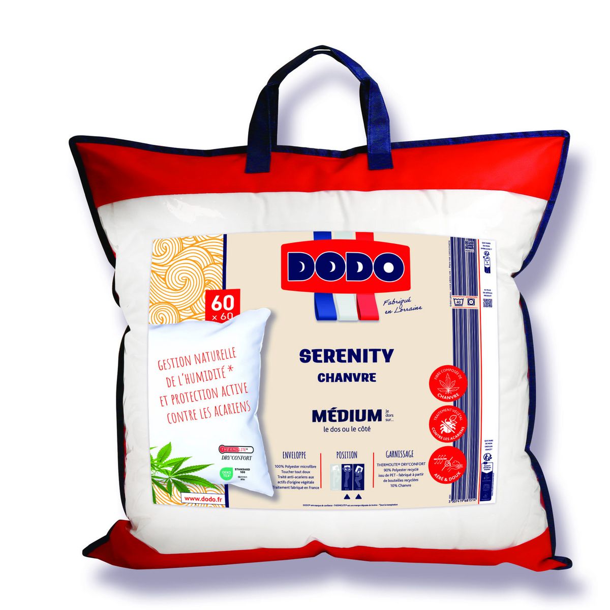 DODO Oreiller chanvre anti-acariens 550g