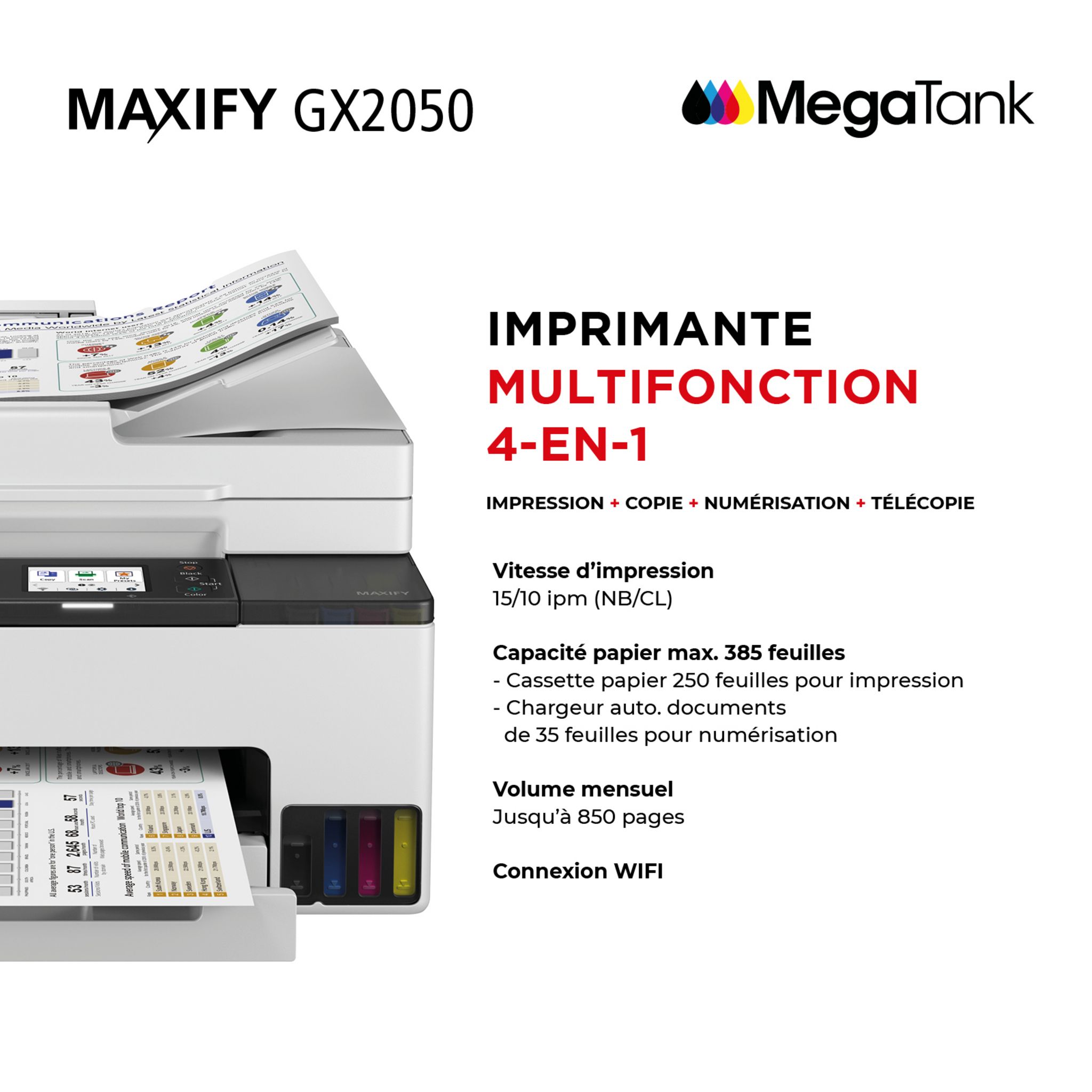 Voir la diapositive 2 : CANON Imprimante multifonction GX2050 - Blanc