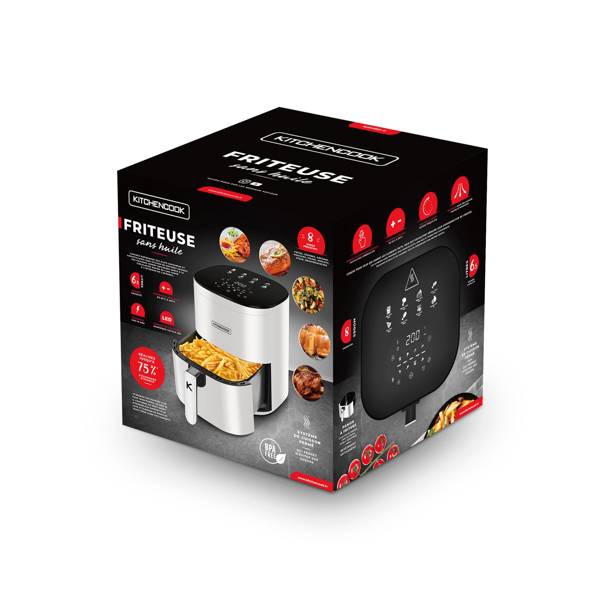Voir la diapositive 11 : KITCHENCOOK Friteuse sans huile à air chaud AIRMED6 - Blanc