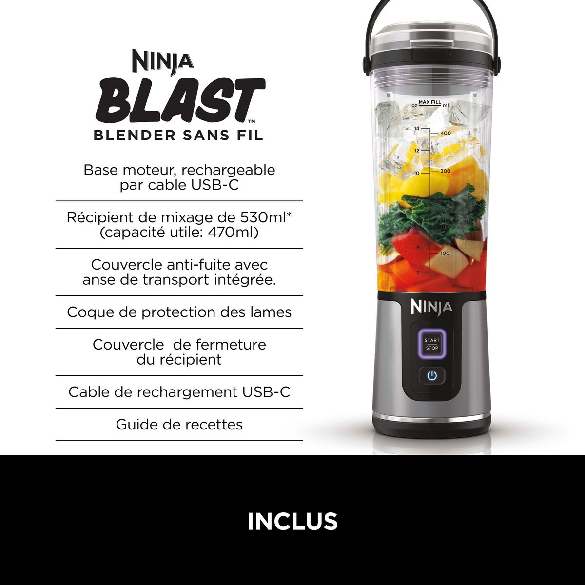 NINJA Blender sans fil BC151EUBK - Gris