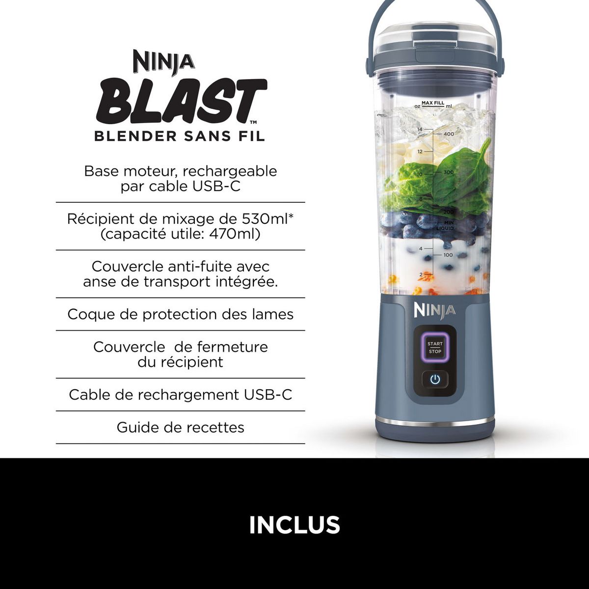 NINJA Blender sans fil BC151EUBK - Gris