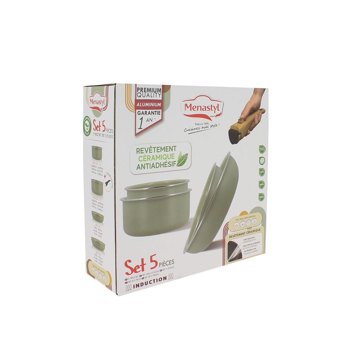 Batterie de cuisine 5 pièces aluminium recyclé  tous feux dont induction CELADON COLORAMA