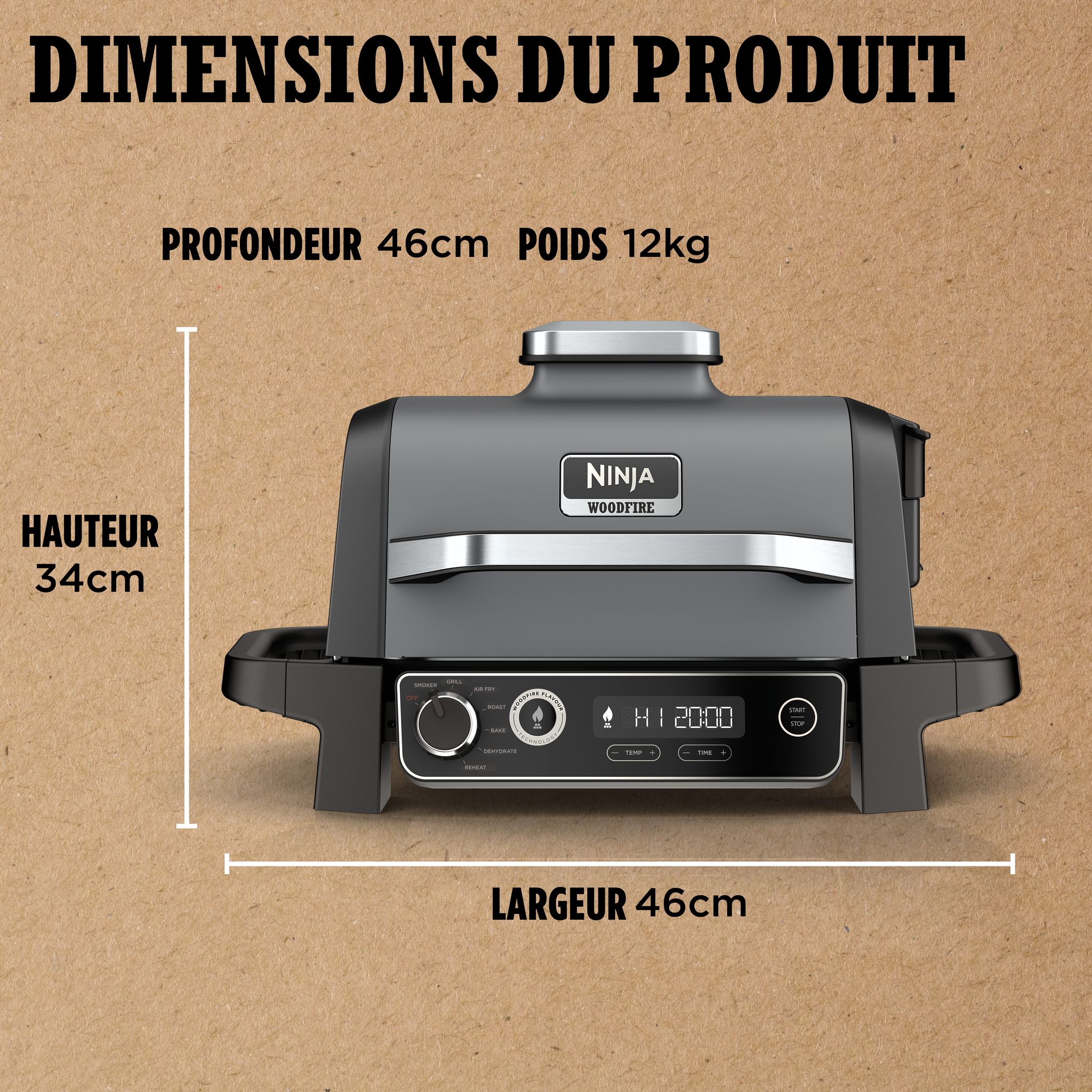 Voir la diapositive 15 : NINJA Barbecue électrique et fumoir Woodfire OG701EU - Noir