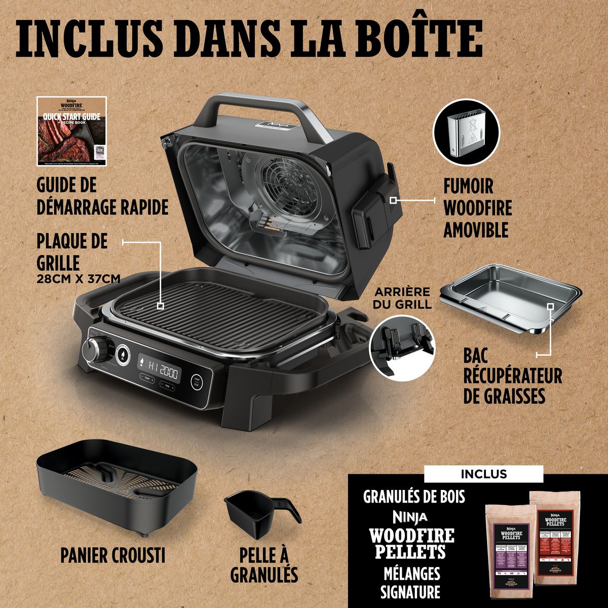 NINJA Barbecue électrique et fumoir Woodfire OG701EU - Noir