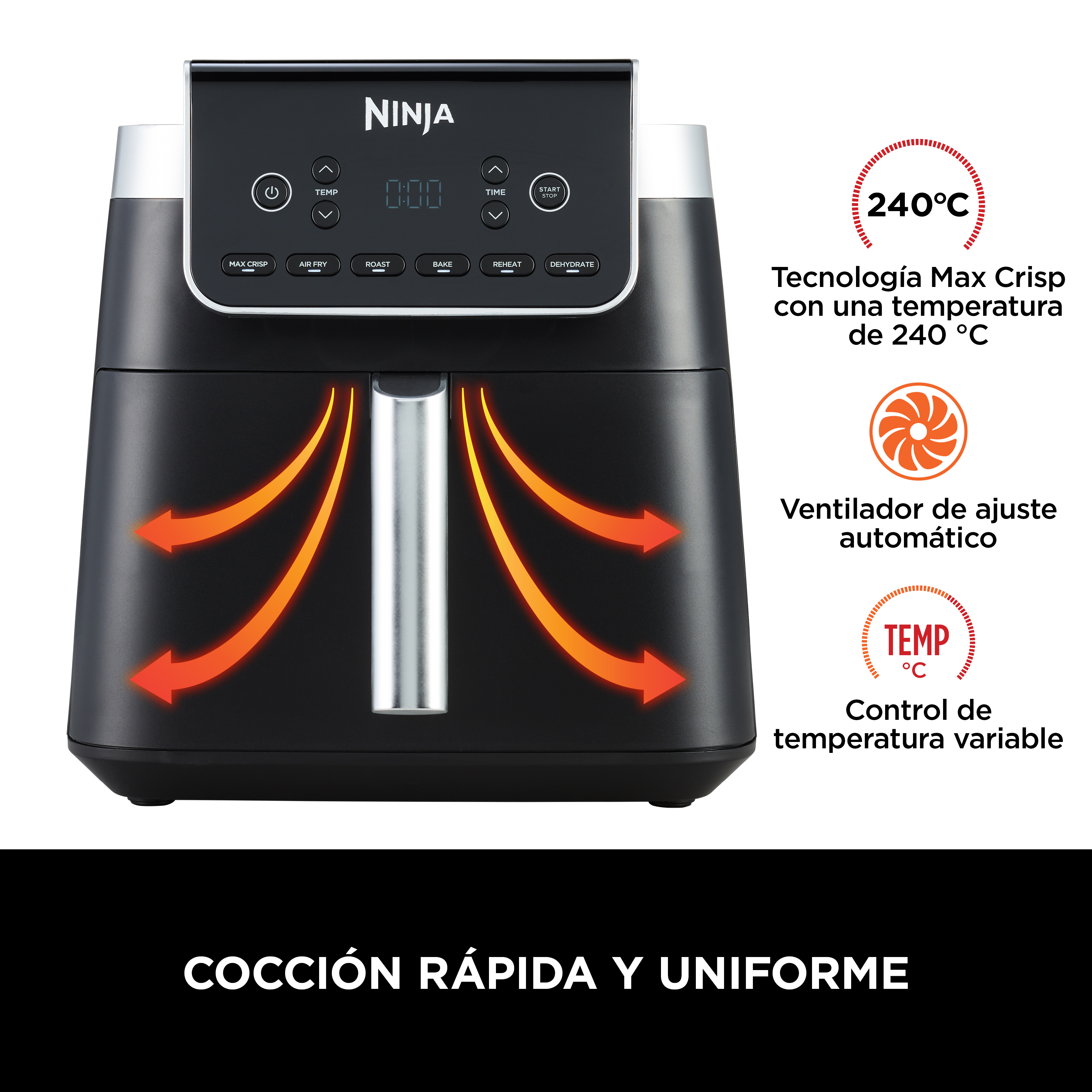 Voir la diapositive 6 : NINJA Friteuse sans huile  à air chaud AF180EU - Noir