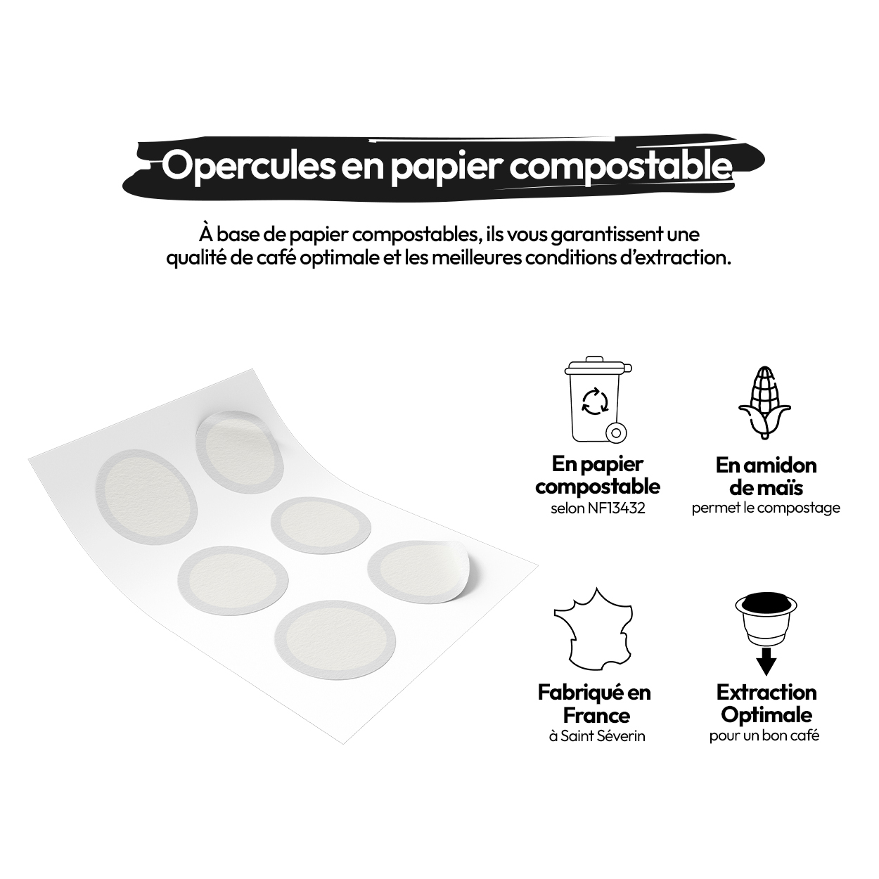 Voir la diapositive 2 : CAPS'ME Lot d'opercules en papier compostable - Blanc