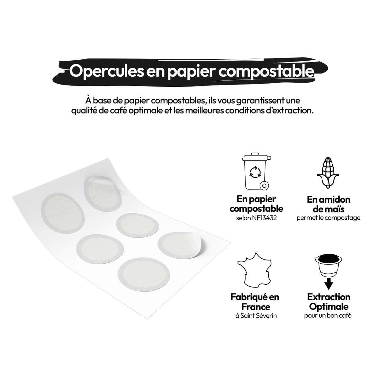 CAPS'ME Lot d'opercules en papier compostable - Blanc