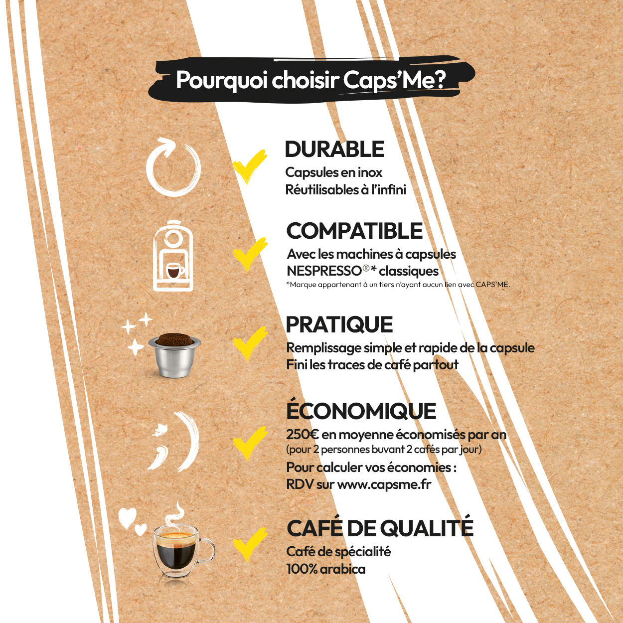 Voir la diapositive 7 : CAPS'ME Lot d'opercules en papier compostable - Blanc