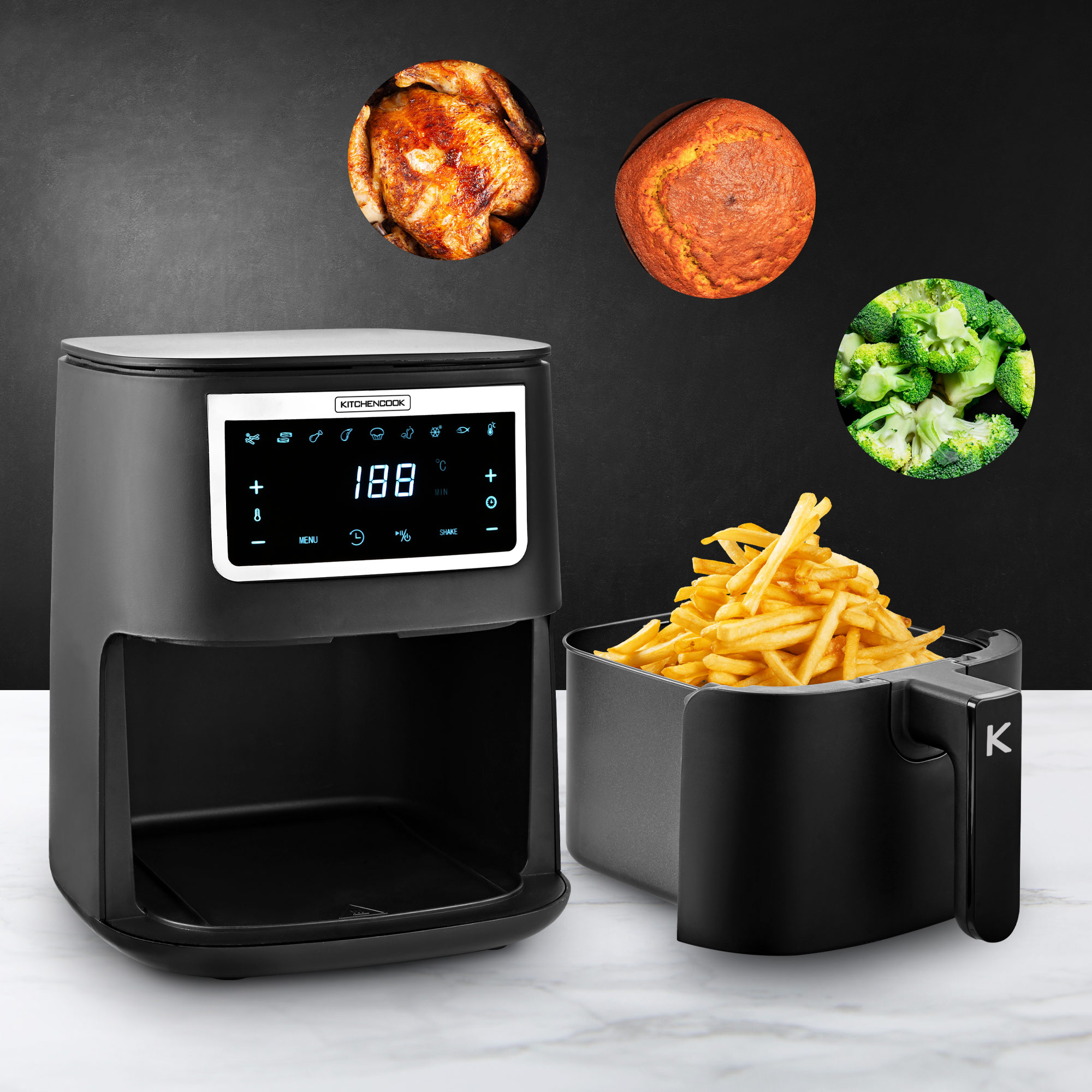 Voir la diapositive 4 : KITCHENCOOK Friteuse sans huile à air chaud AIRMED4 - Noir