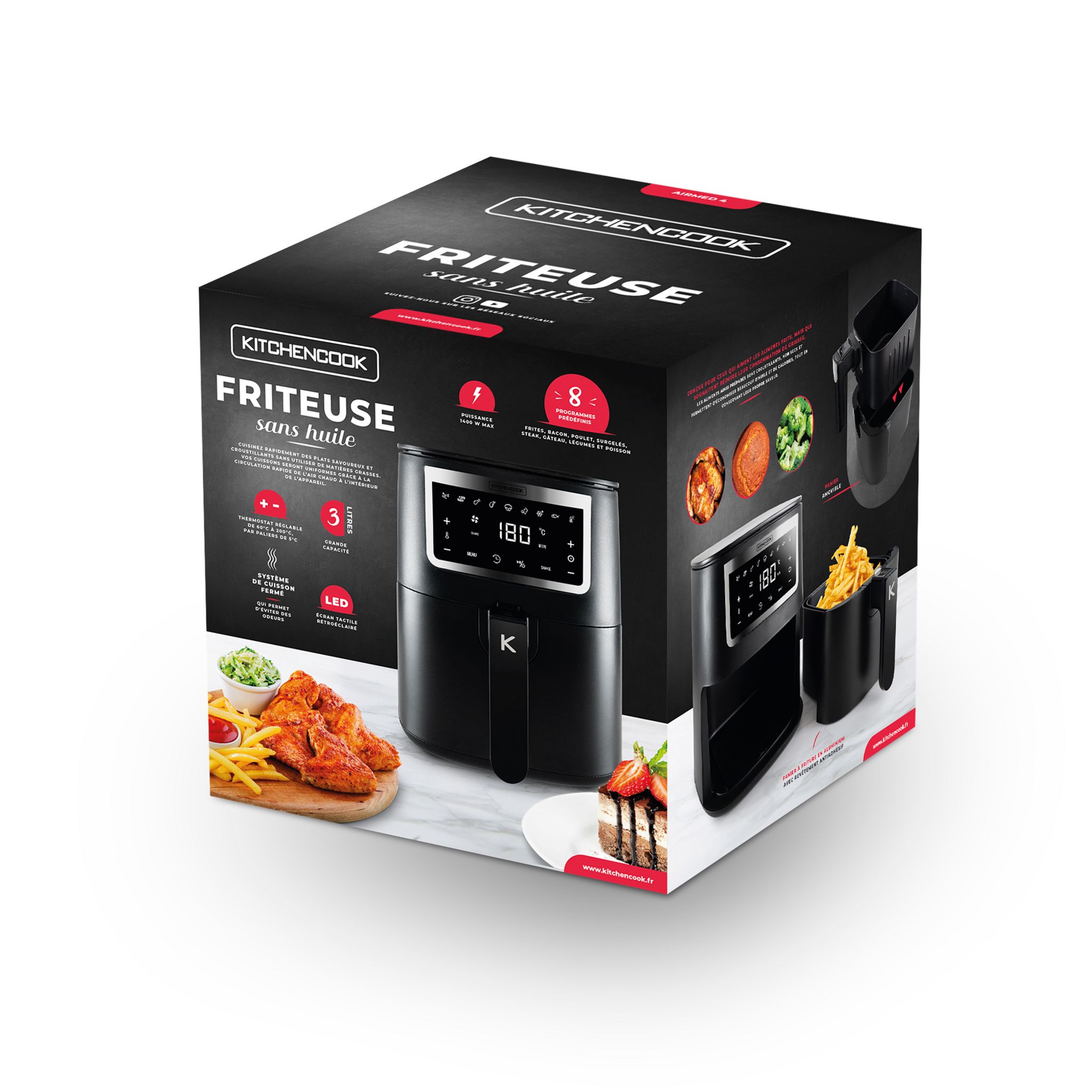 Voir la diapositive 8 : KITCHENCOOK Friteuse sans huile à air chaud AIRMED4 - Noir