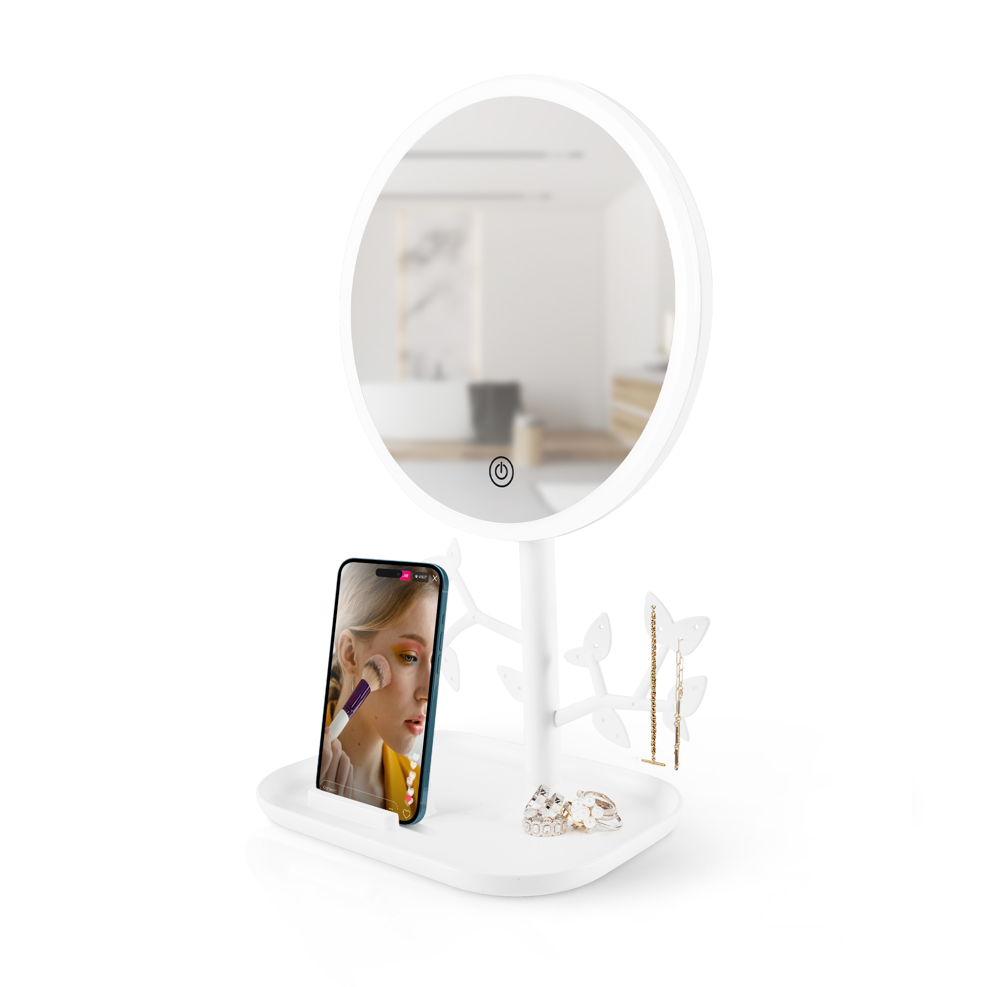 Voir la diapositive 2 : YOGHI Miroir de table LED avec porte-bijoux MIZO - Blanc