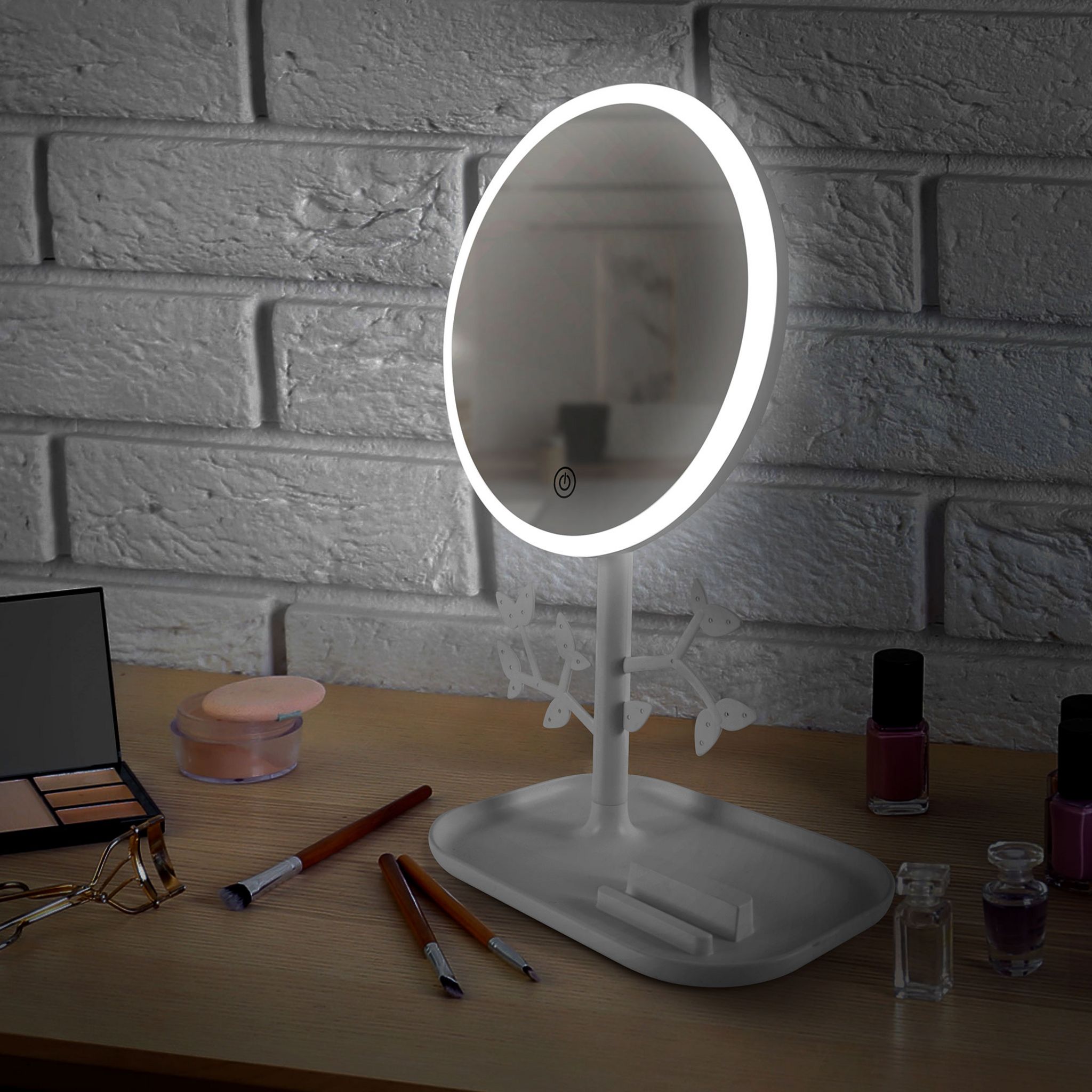 Voir la diapositive 8 : YOGHI Miroir de table LED avec porte-bijoux MIZO - Blanc