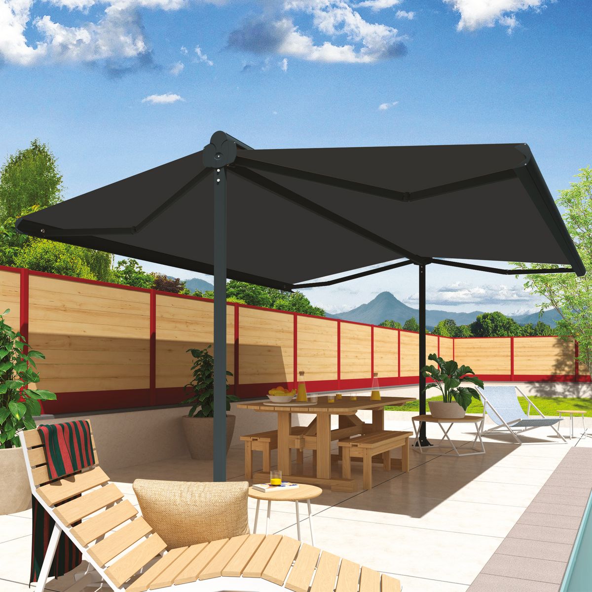 Store double-pente manuel - Aluminium - Gris - 3x2x2m - S126