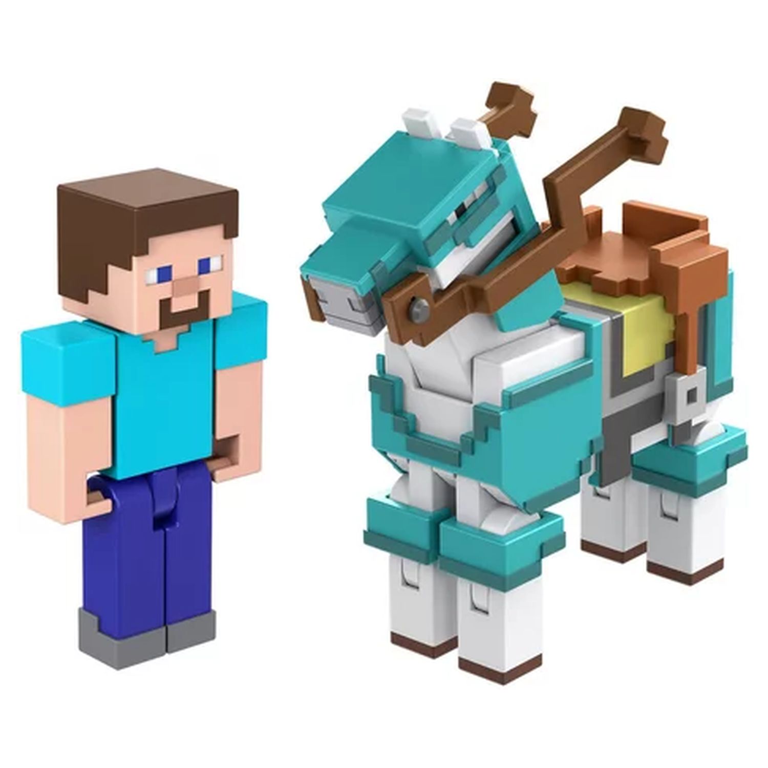 Voir la diapositive 2 : MATTEL Figurine Steve et son cheval en diamant Minecraft