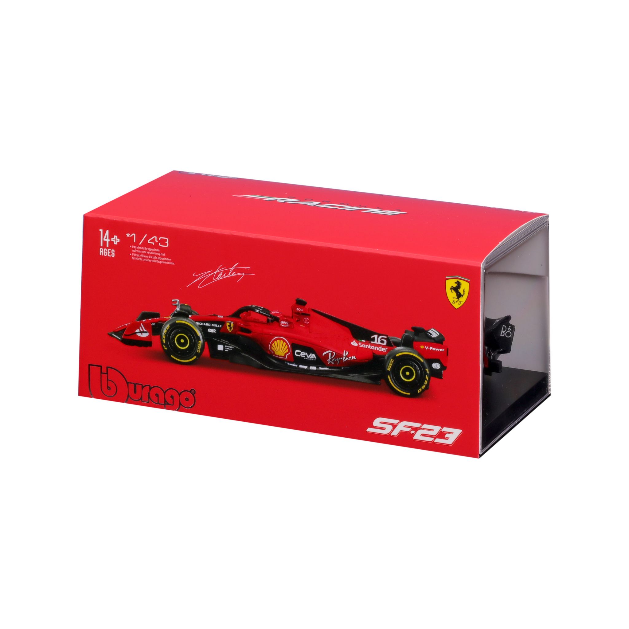 Voir la diapositive 2 : BBURAGO Voiture Ferrari F1 SF 2023 de Charles Leclerc - échelle 1/43ème - Rouge