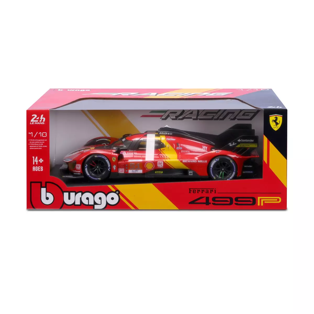 BBURAGO Voiture Ferrari 499P LMH 2023 - échelle 1/18ème - Rouge