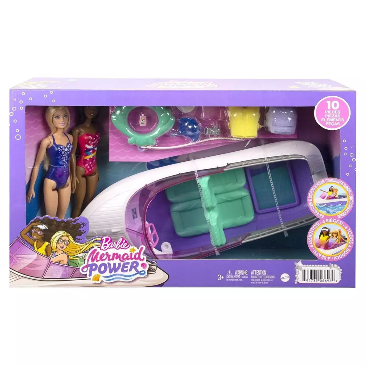 MATTEL Bateau + 2 poupées Barbie + Accessoires