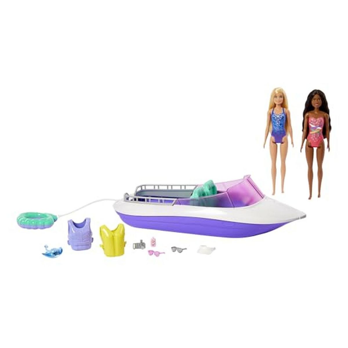 MATTEL Bateau + 2 poupées Barbie + Accessoires