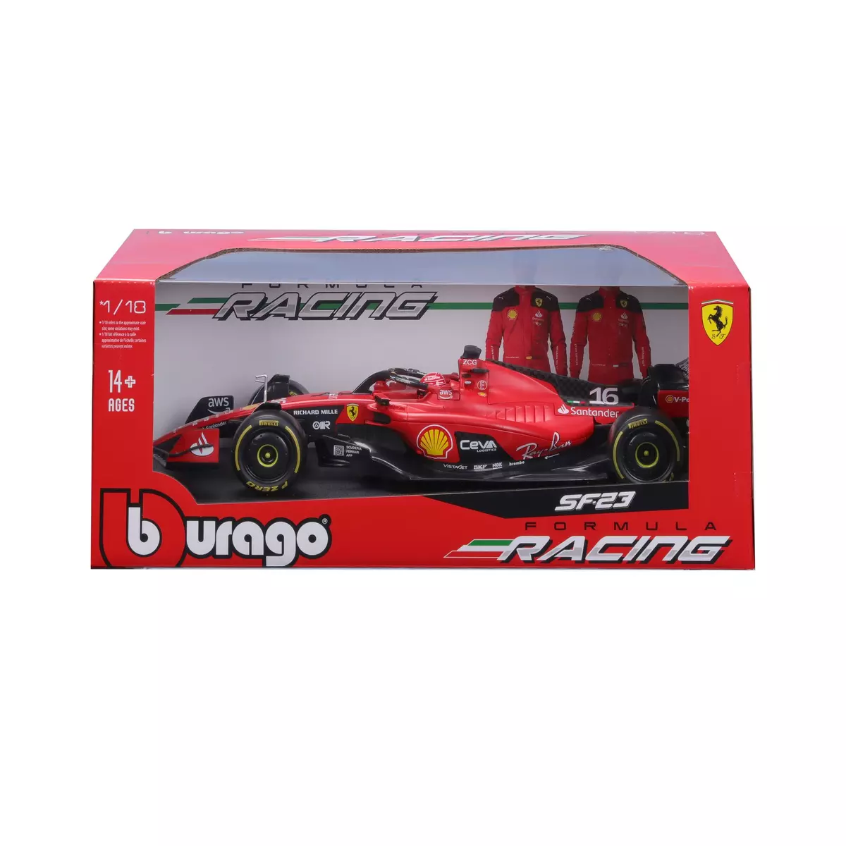 BBURAGO Voiture Ferrari F1 SF 2023 de Charles Leclerc - échelle 1/18ème - Rouge