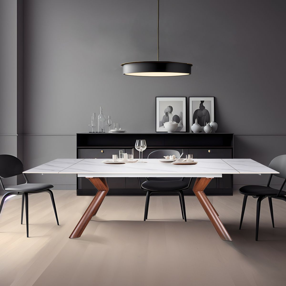 Table de séjour salle à manger extensible céramique effet marbre blanc L140/200 cm CARLO