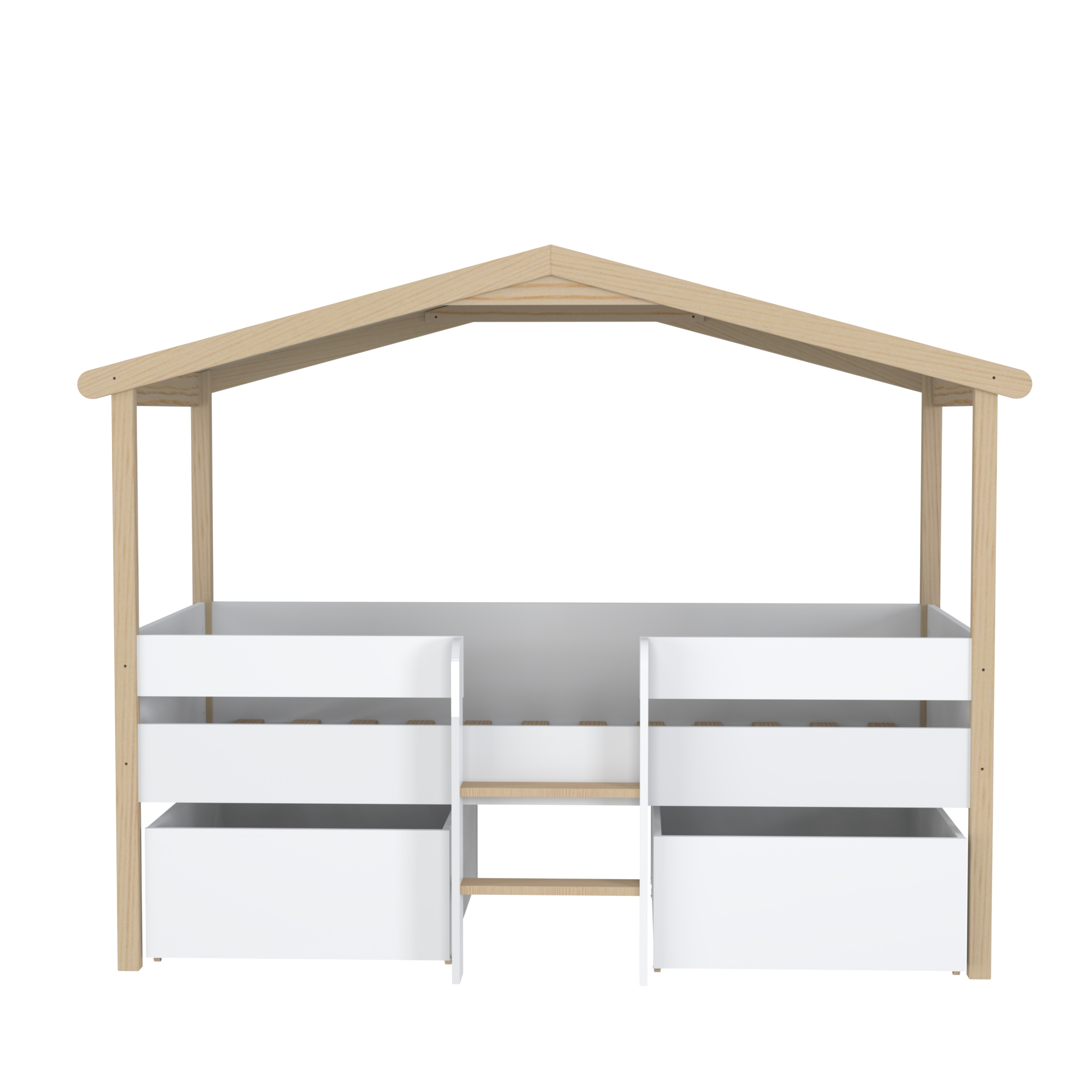 Voir la diapositive 4 : Lit cabane enfant 90 x 200 cm avec sommier, échelle et 2 tiroirs TOTEM