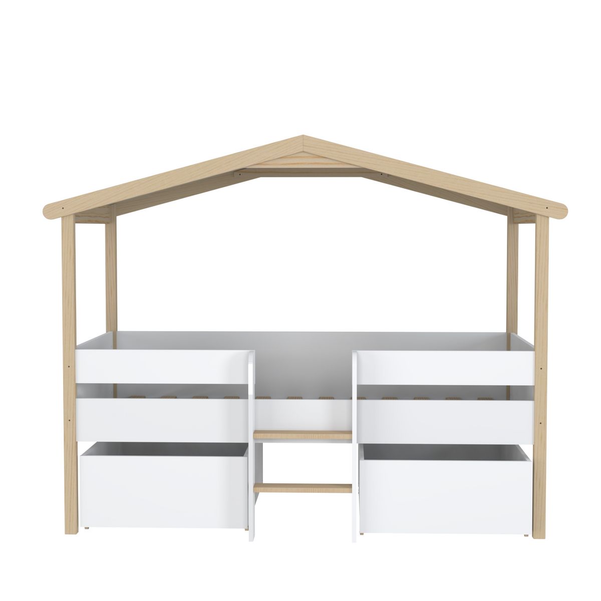 Lit cabane enfant 90 x 200 cm avec sommier, échelle et 2 tiroirs TOTEM