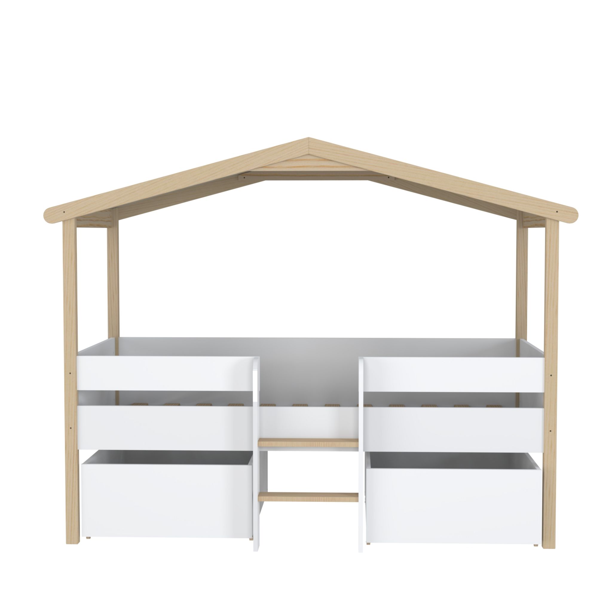 Voir la diapositive 4 : Lit cabane enfant 90 x 200 cm avec sommier, échelle et 2 tiroirs TOTEM