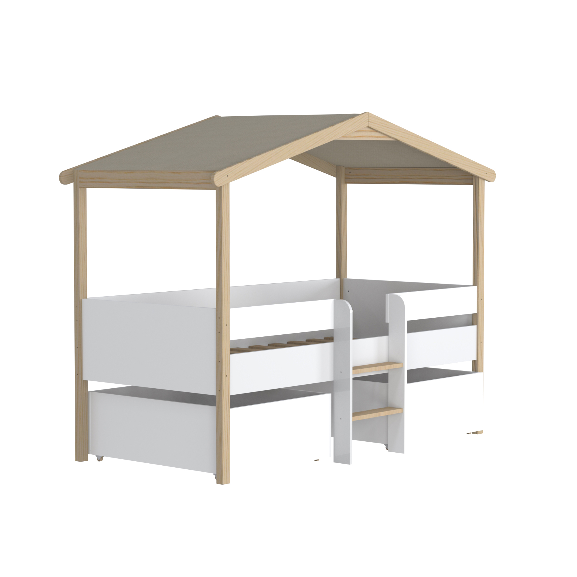 Voir la diapositive 6 : Lit cabane enfant 90 x 200 cm avec sommier, échelle et 2 tiroirs TOTEM
