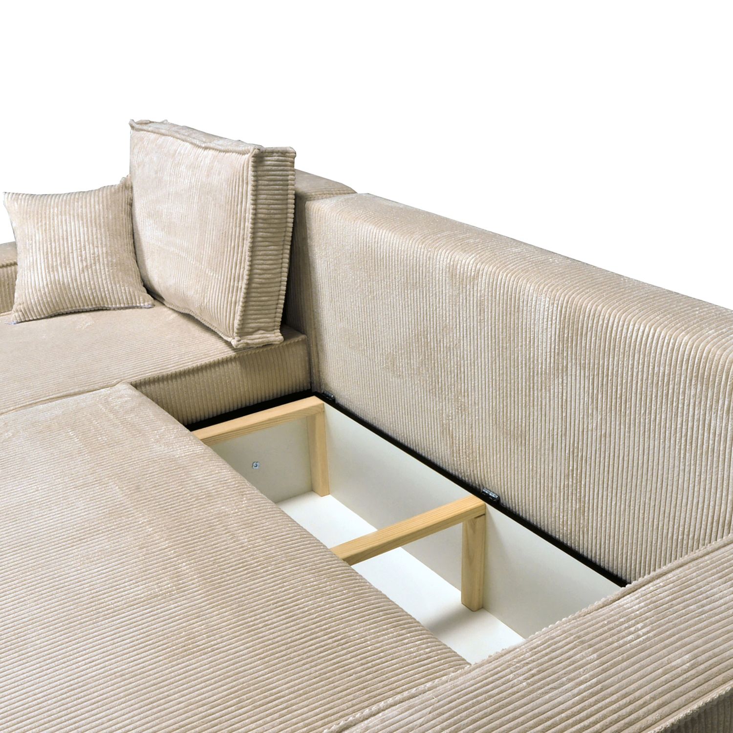 Voir la diapositive 3 : Canapé d'angle droit convertible coloris Beige MATTIA