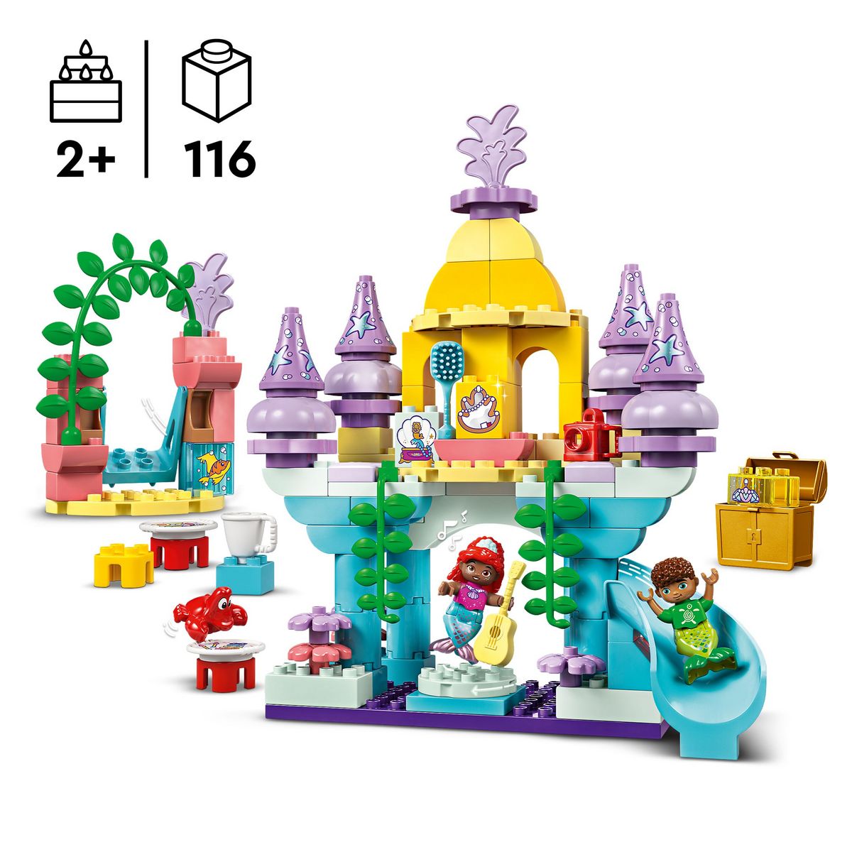 LEGO Disney 10435 -  Le Palais Sous-marin Magique d'Ariel - Poupée La Petite Sirène - Jouet d'Activité et de Développement - mes Premières Briques Pour Enfants dès 2 Ans Passionnés de Jeu de Rôle