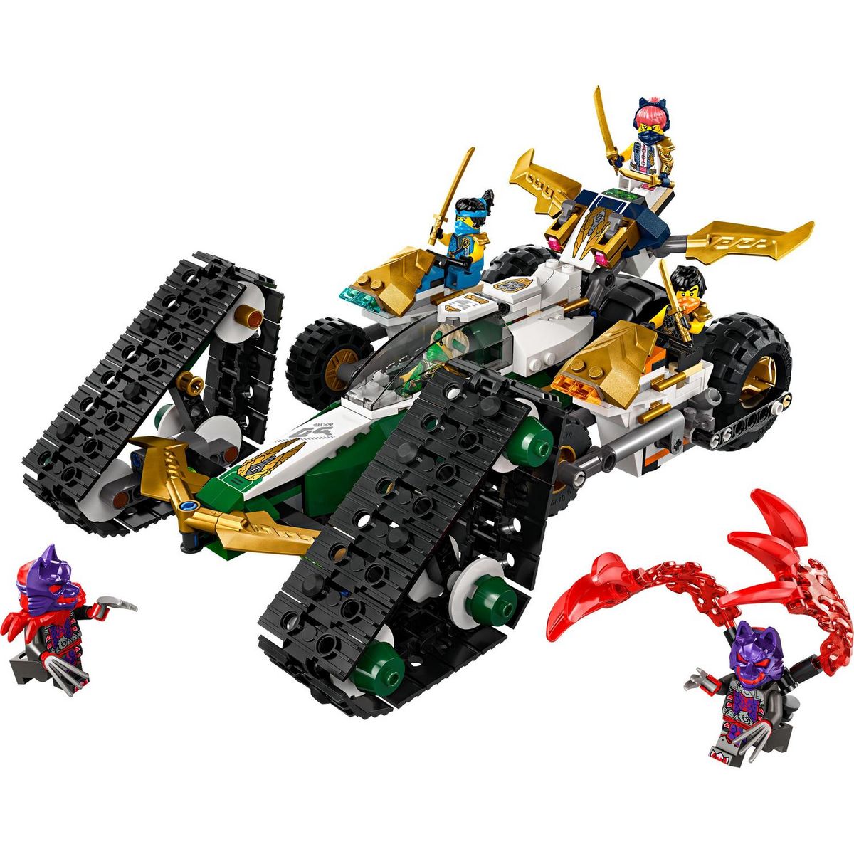 LEGO Ninjago 71820 - Le Véhicule Combiné de l'Équipe des Ninjas - Jouet 4-en-1 Pour Enfants dès 9 Ans - Planeur, Bolide Tout-terrain et 2 Motos - 6 Minifigurines
