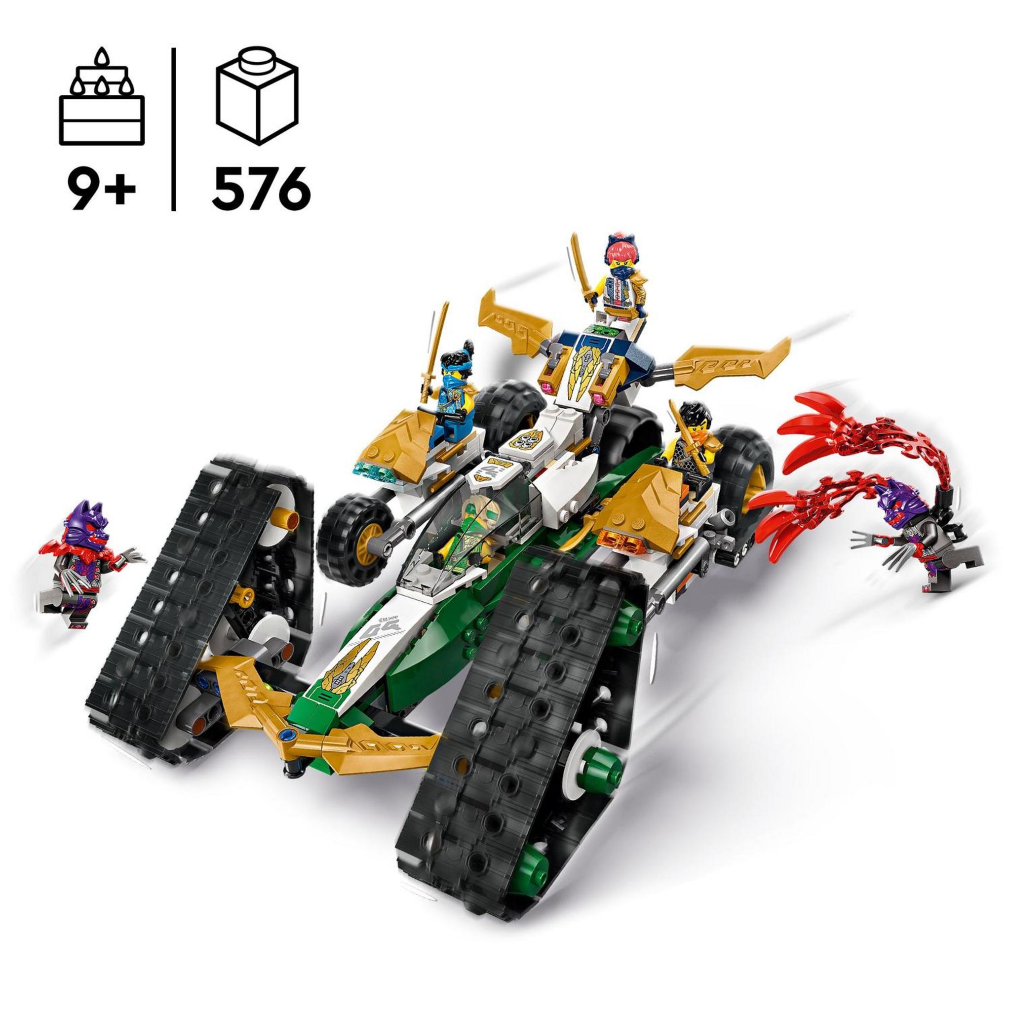 Voir la diapositive 3 : LEGO Ninjago 71820 - Le Véhicule Combiné de l'Équipe des Ninjas - Jouet 4-en-1 Pour Enfants dès 9 Ans - Planeur, Bolide Tout-terrain et 2 Motos - 6 Minifigurines